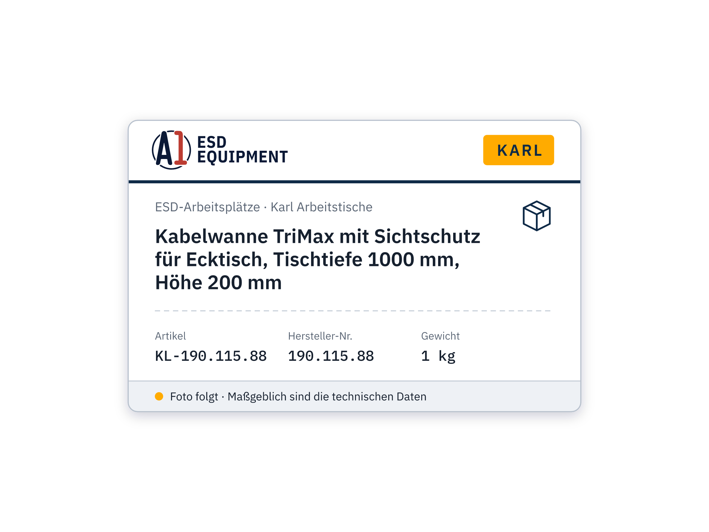 Kabelwanne TriMax mit Sichtschutz für Ecktisch, Tischtiefe 1000 mm, Höhe 200 mm - Karl 190.115.88