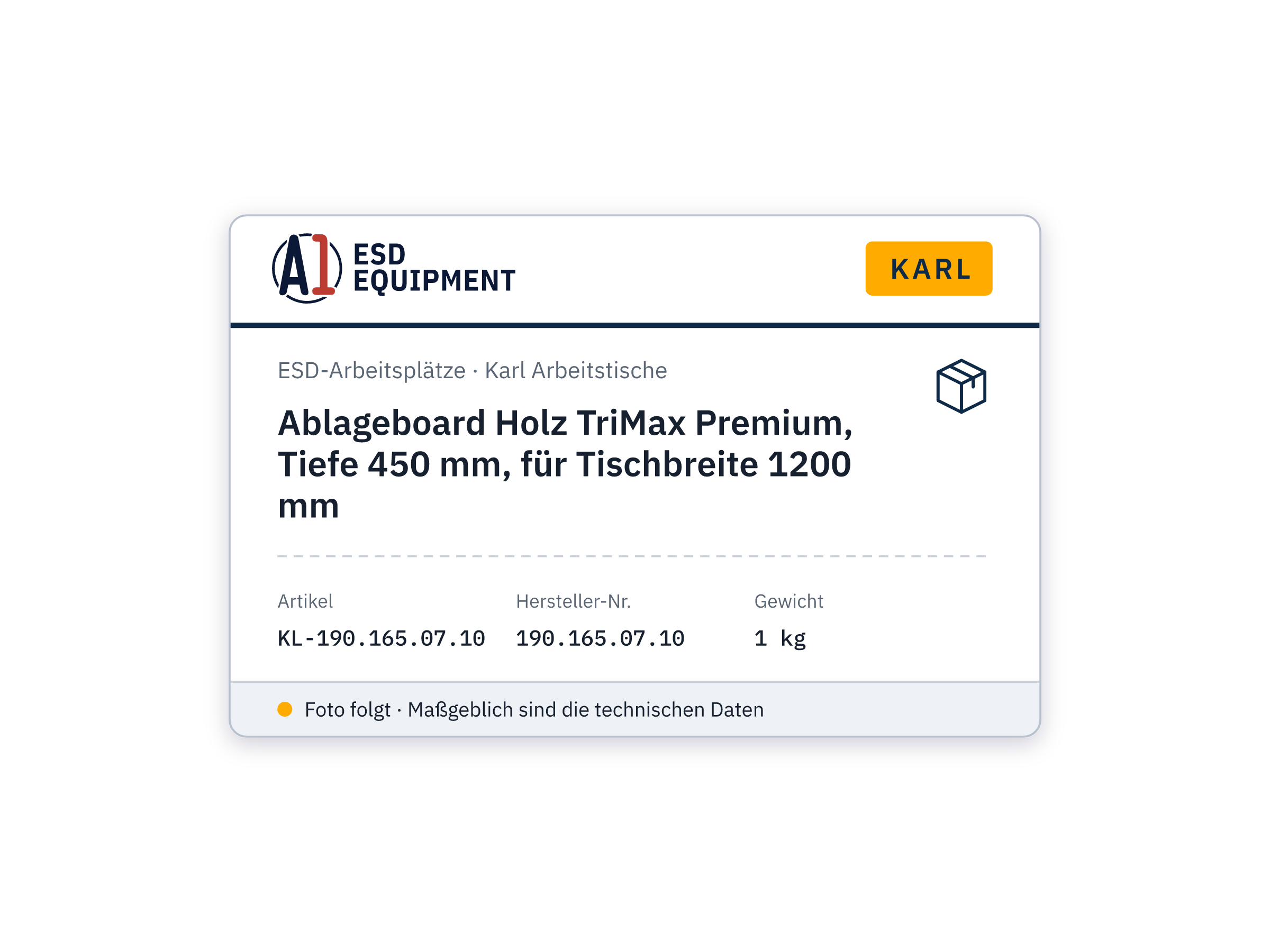 Ablageboard Holz TriMax Premium, Tiefe 450 mm, für Tischbreite 1200 mm - Karl 190.165.07.10