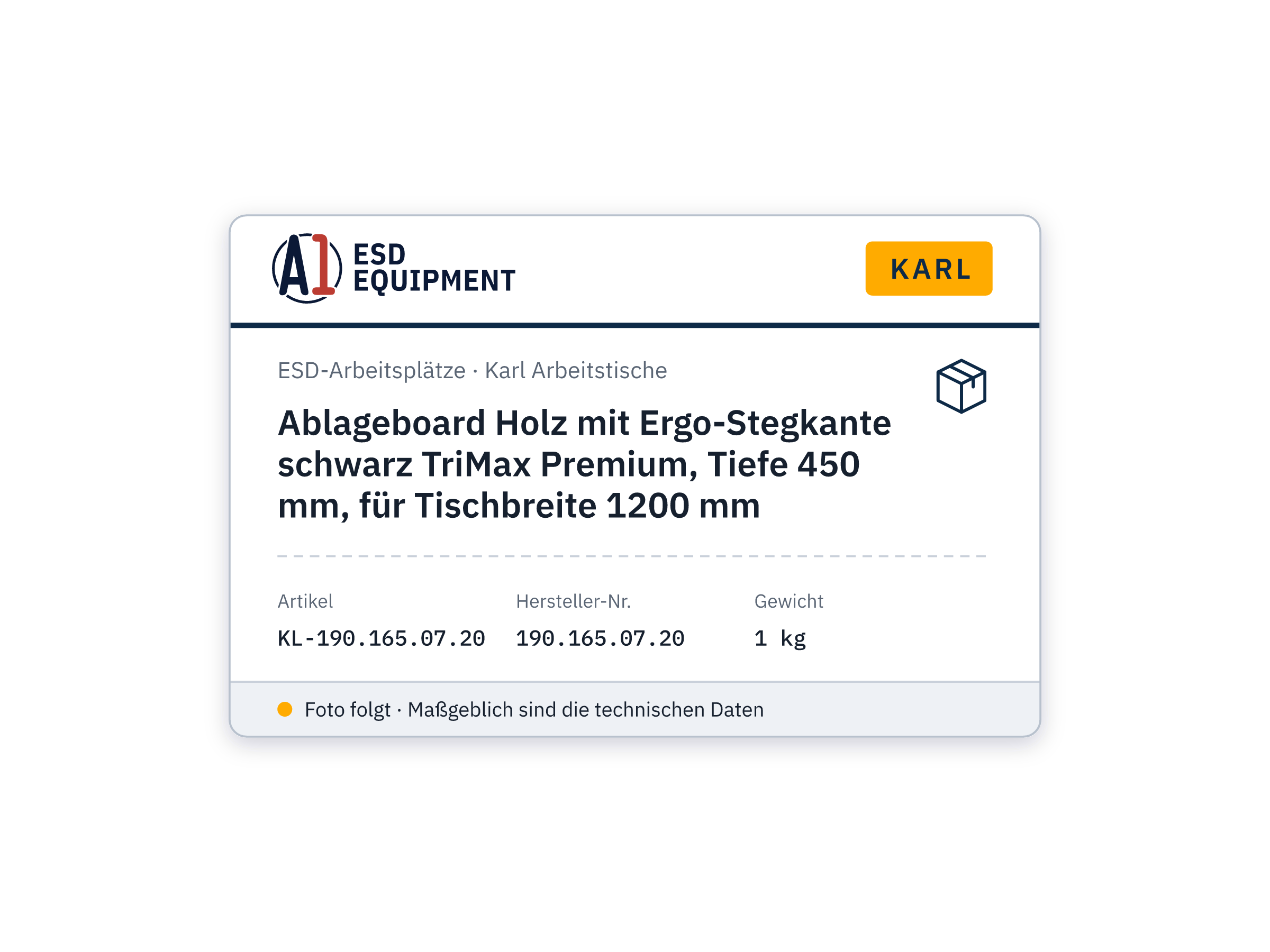 Ablageboard Holz mit Ergo-Stegkante schwarz TriMax Premium, Tiefe 450 mm, für Tischbreite 1200 mm - Karl 190.165.07.20