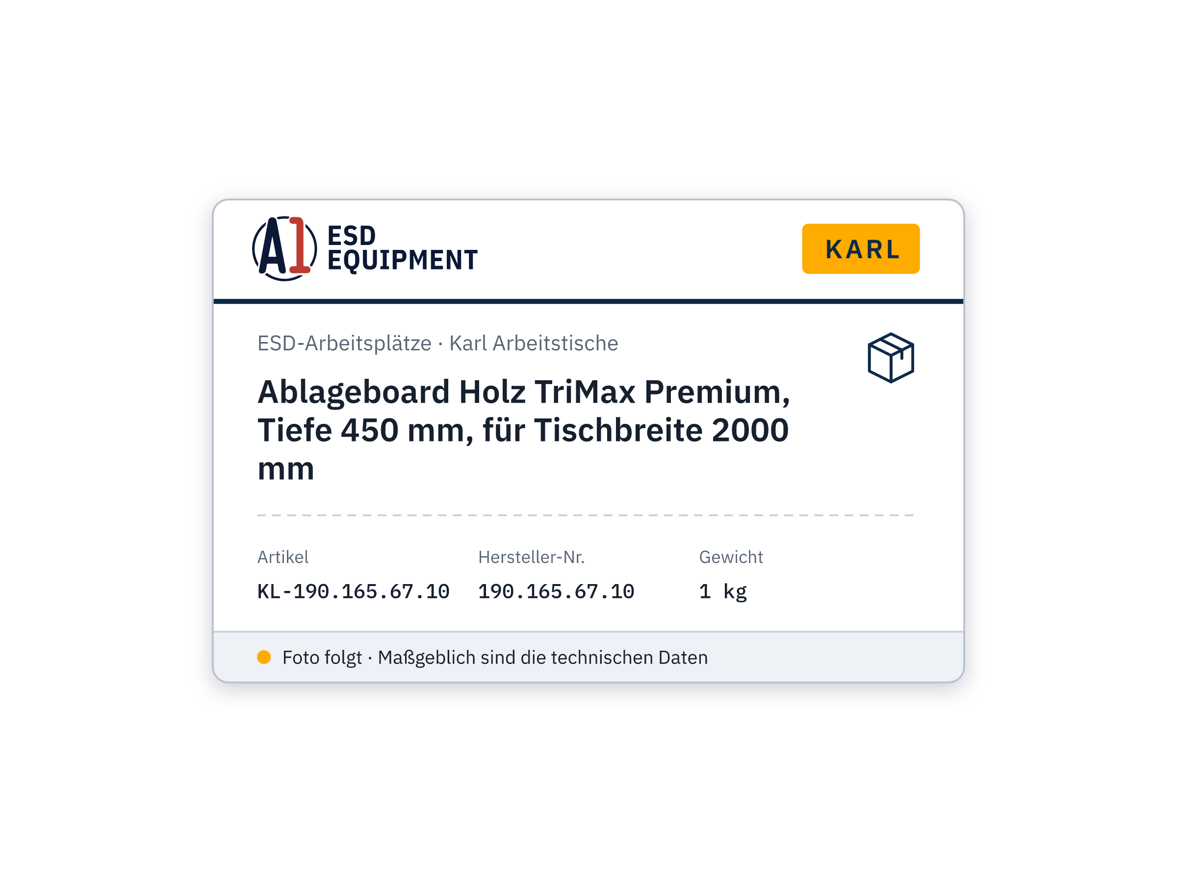 Tablette de rangement en bois TriMax Premium, prof. 450 mm, table 2000 mm - Karl 190.165.67.10