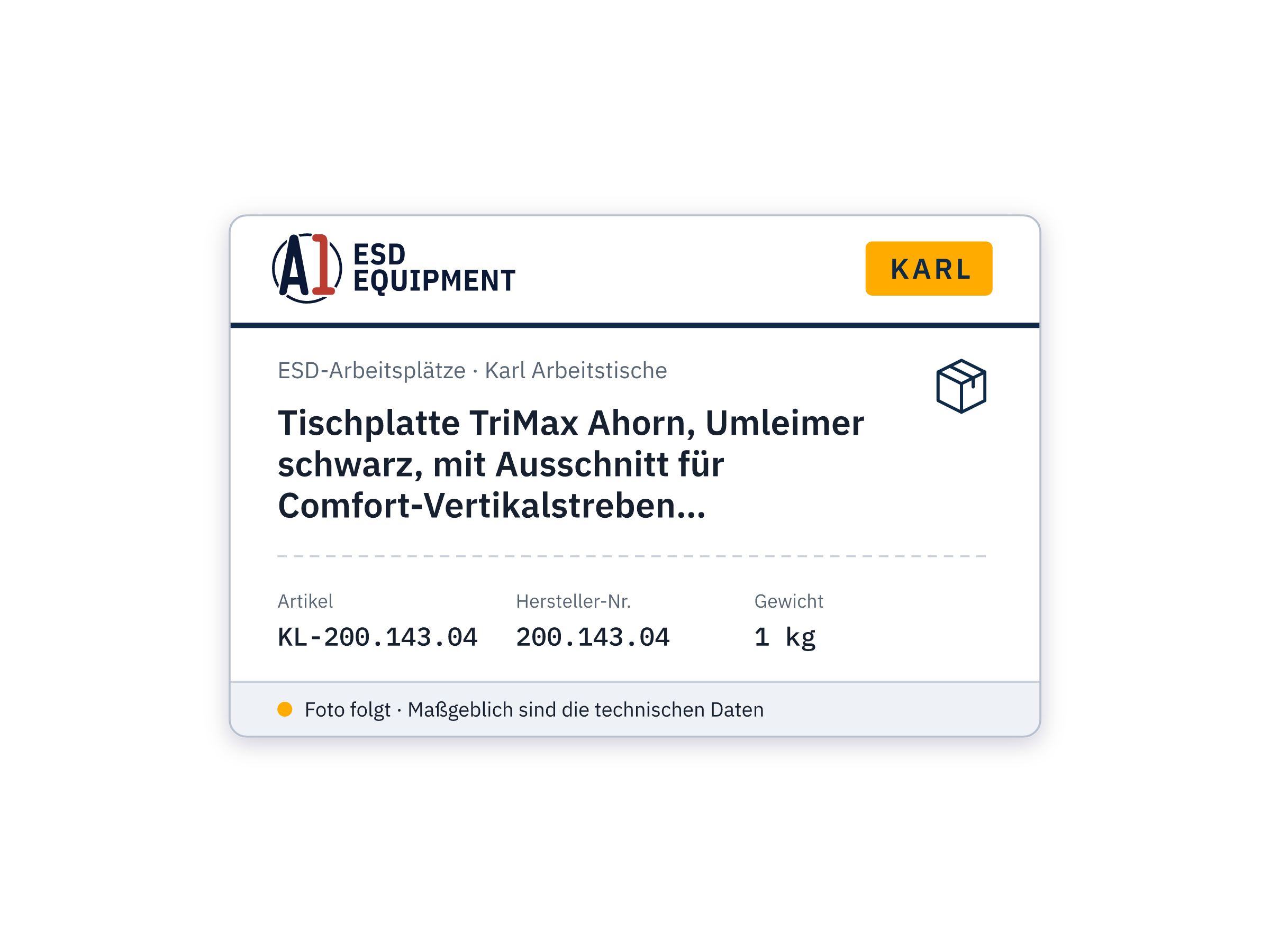 Tischplatte TriMax Ahorn, Umleimer schwarz, mit Ausschnitt für Comfort-Vertikalstreben, 1200x1000 mm - Karl 200.143.04