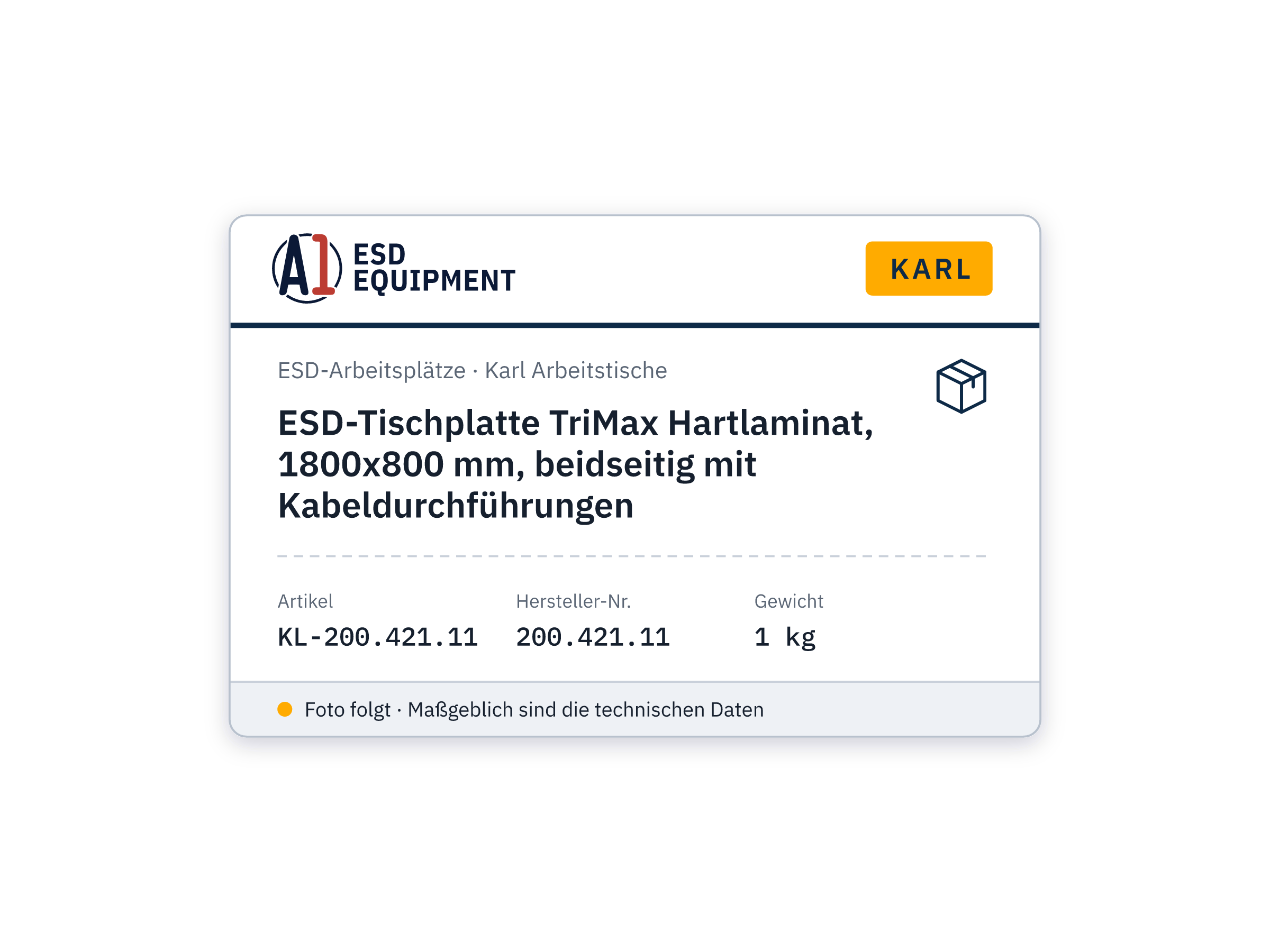 ESD-Tischplatte TriMax Hartlaminat, 1800x800 mm, beidseitig mit Kabeldurchführungen - Karl 200.421.11