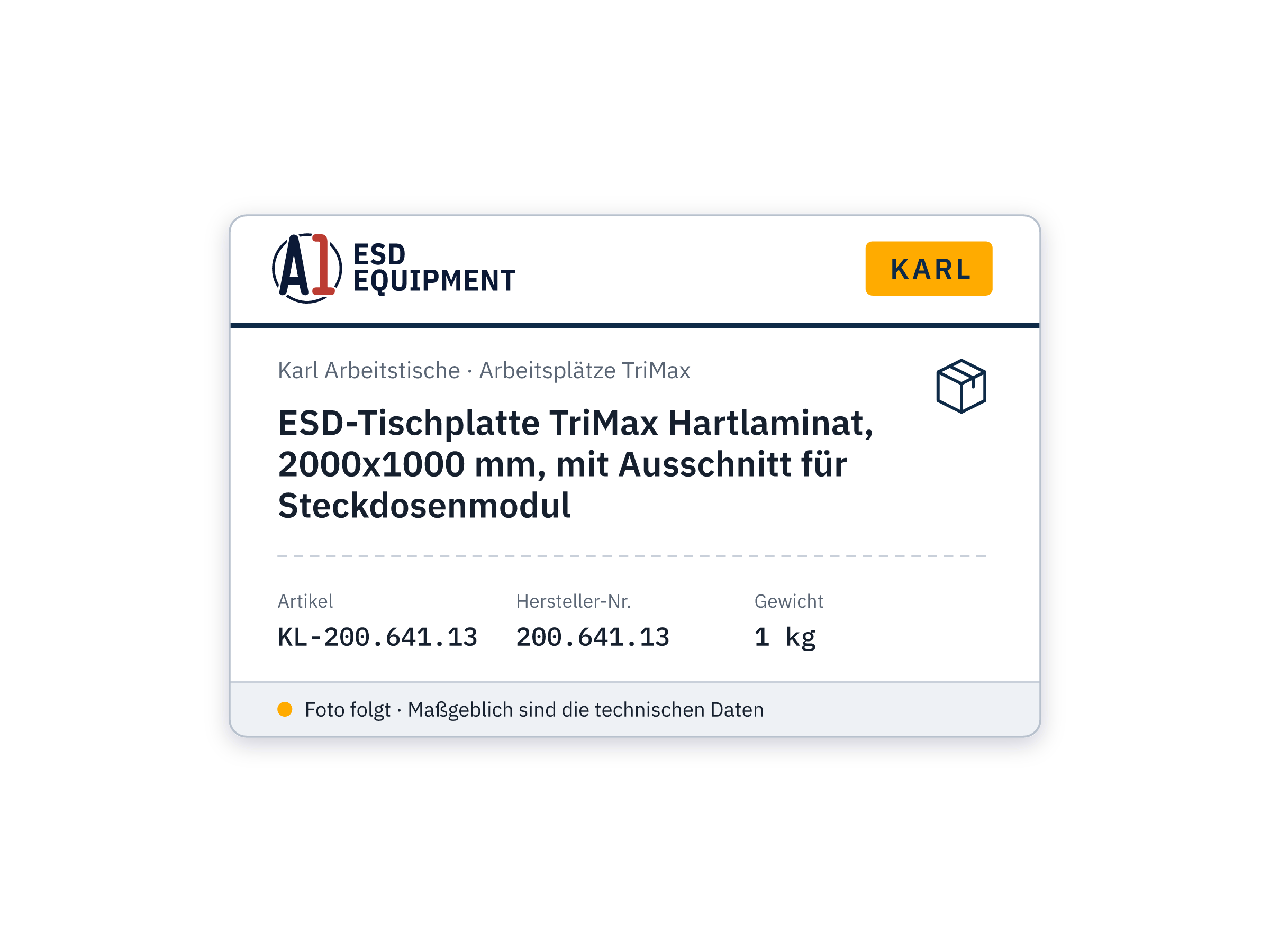 ESD-Tischplatte TriMax Hartlaminat, 2000x1000 mm, mit Ausschnitt für Steckdosenmodul - Karl 200.641.13