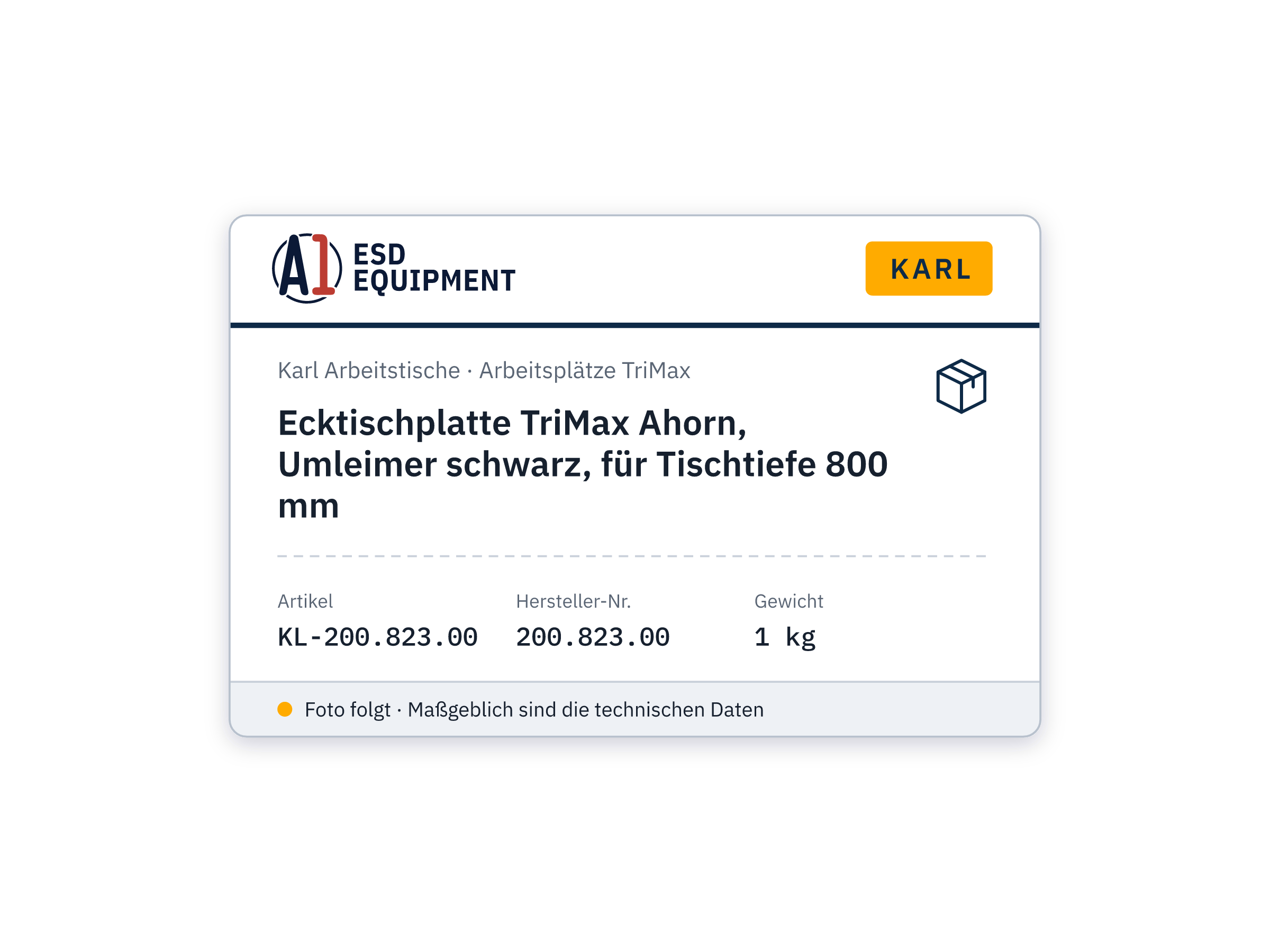 Ecktischplatte TriMax Ahorn, Umleimer schwarz, für Tischtiefe 800 mm - Karl 200.823.00