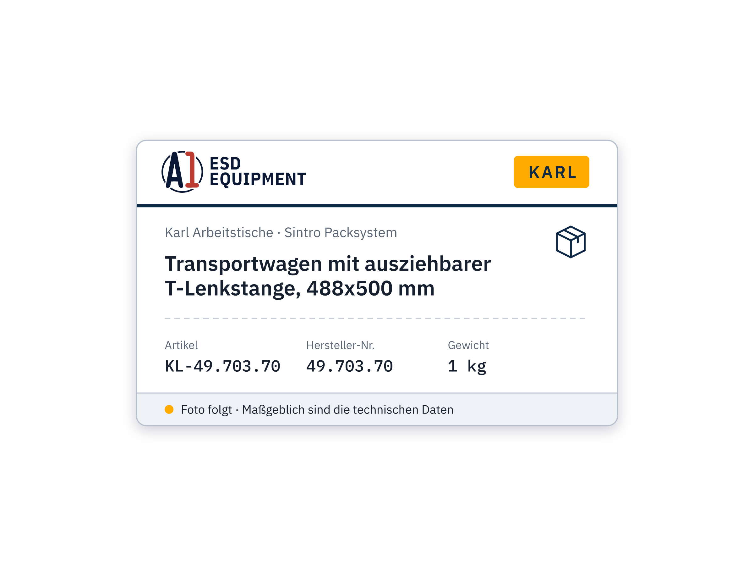 Chariot de transport avec timon en T extensible, 488x500 mm - Karl 49.703.70