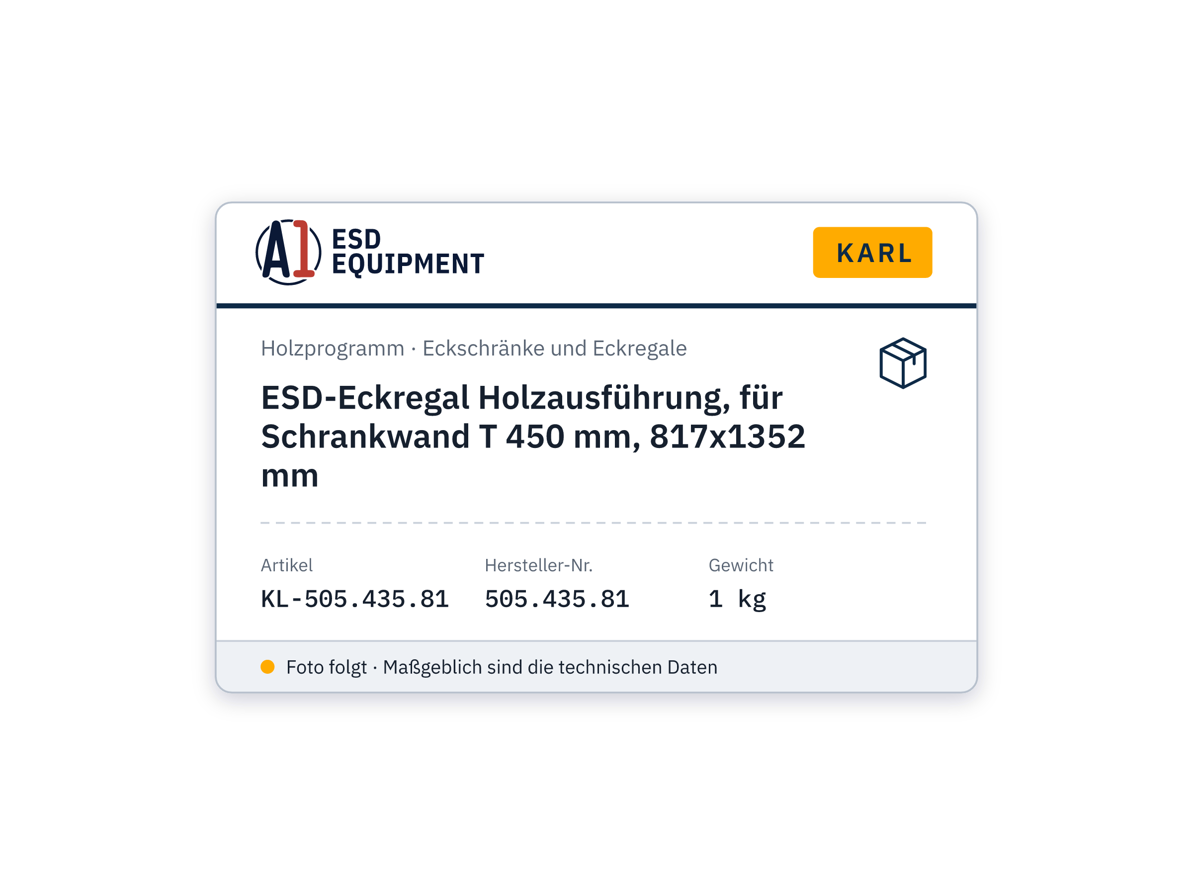 ESD-Eckregal Holzausführung, für Schrankwand T 450 mm, 817x1352 mm - Karl 505.435.81