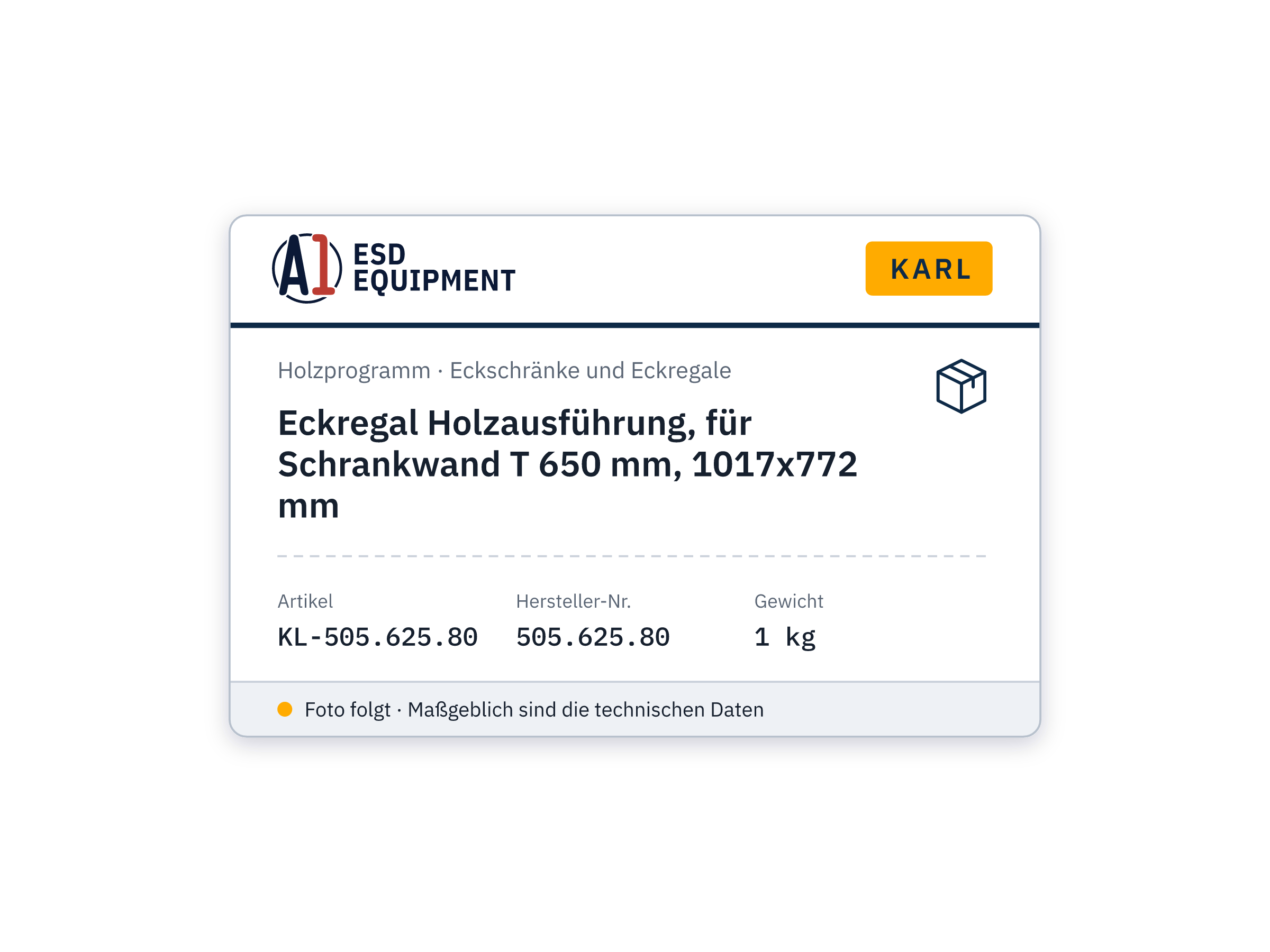 Eckregal Holzausführung, für Schrankwand T 650 mm, 1017x772 mm - Karl 505.625.80