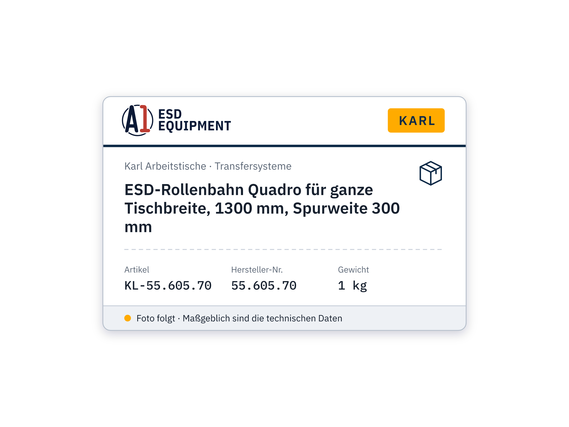 ESD-Rollenbahn Quadro für ganze Tischbreite, 1300 mm, Spurweite 300 mm - Karl 55.605.70