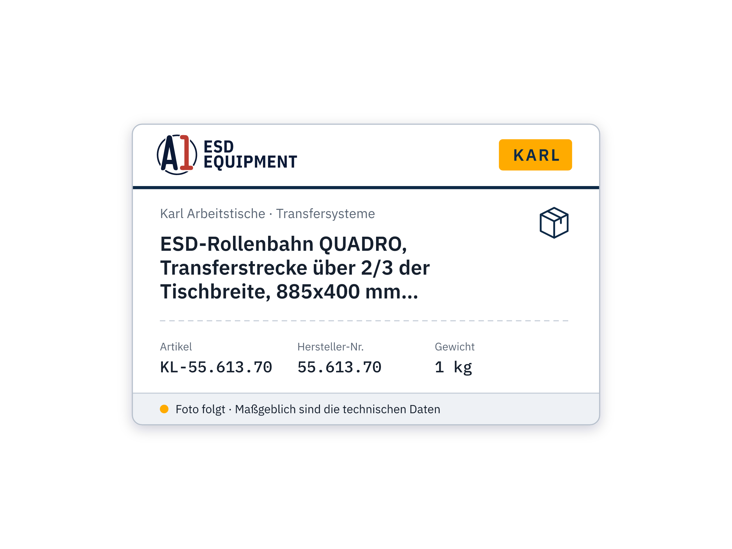 ESD-Rollenbahn QUADRO, Transferstrecke über 2/3 der Tischbreite, 885x400 mm, Tischgestell 1300 mm - Karl 55.613.70