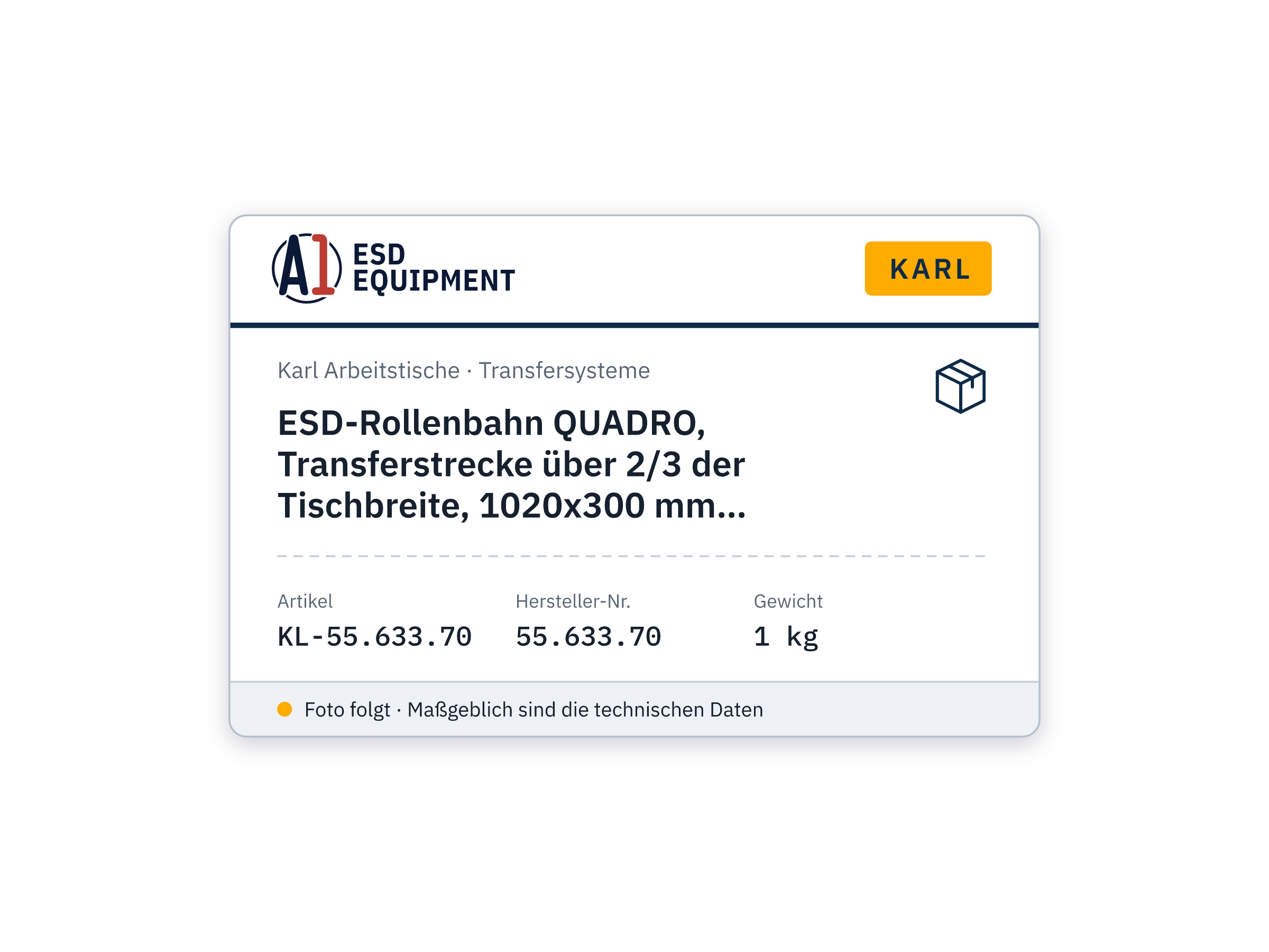ESD-Rollenbahn QUADRO, Transferstrecke über 2/3 der Tischbreite, 1020x300 mm, Tischgestell 1650 mm - Karl 55.633.70