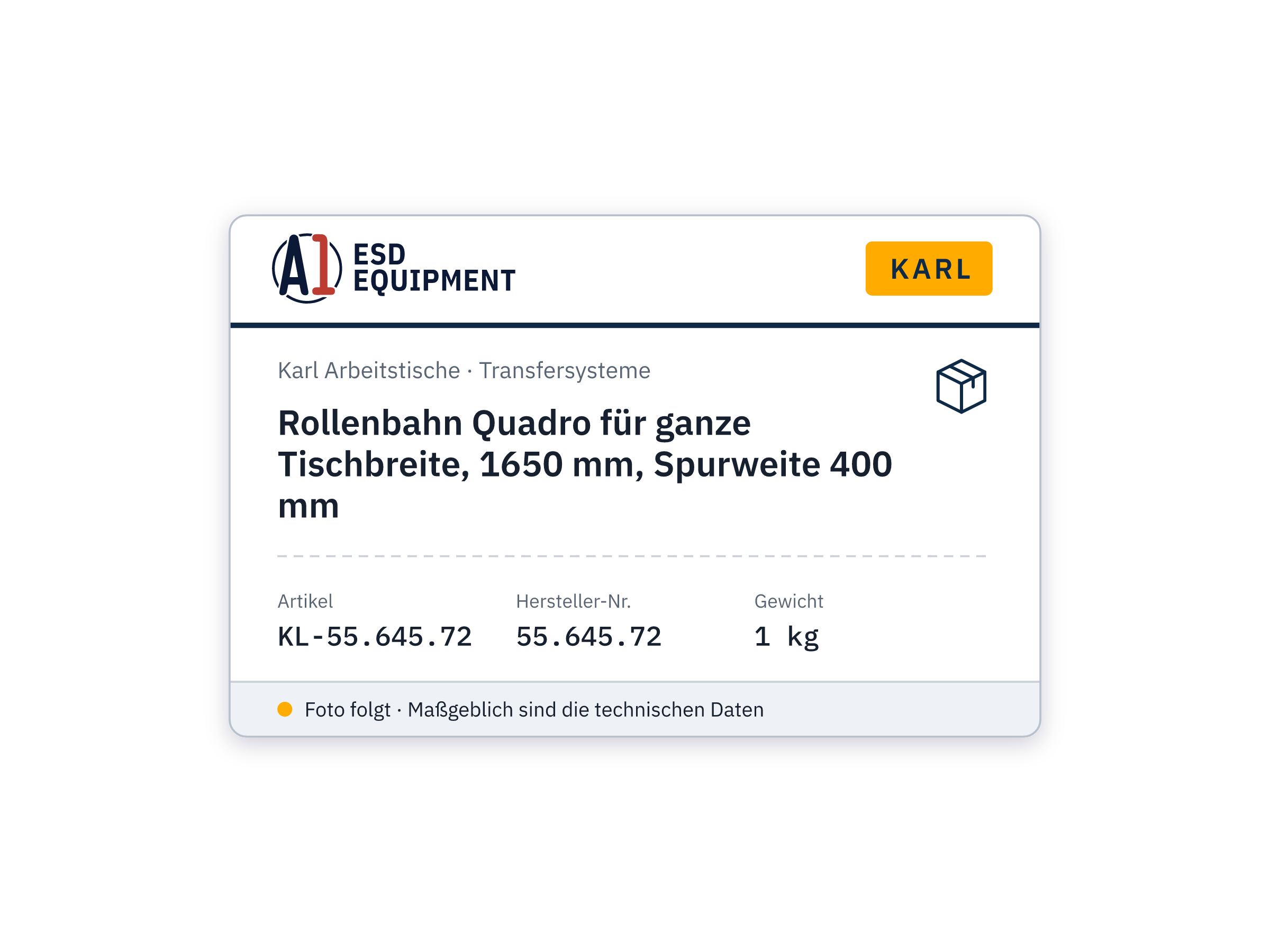 Rollenbahn Quadro für ganze Tischbreite, 1650 mm, Spurweite 400 mm - Karl 55.645.72