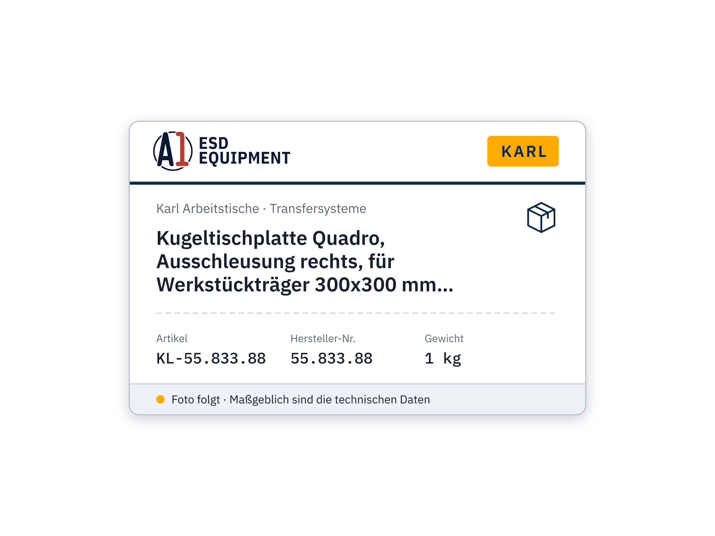 Kugeltischplatte Quadro, Ausschleusung rechts, für Werkstückträger 300x300 mm, Tischbreite 1650 mm - Karl 55.833.88