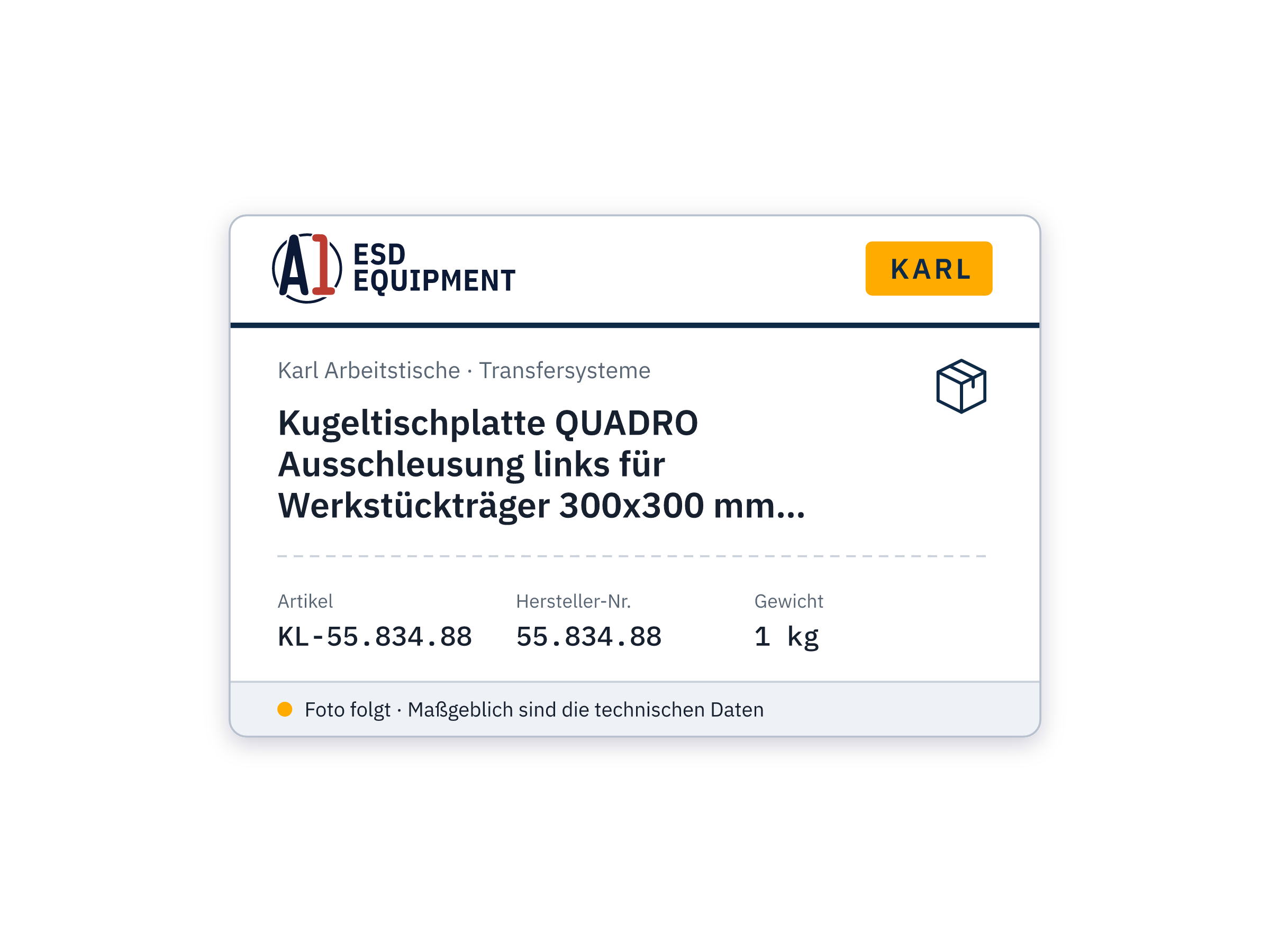 Kugeltischplatte QUADRO Ausschleusung links für Werkstückträger 300x300 mm, Tischbreite 1650 mm - Karl 55.834.88