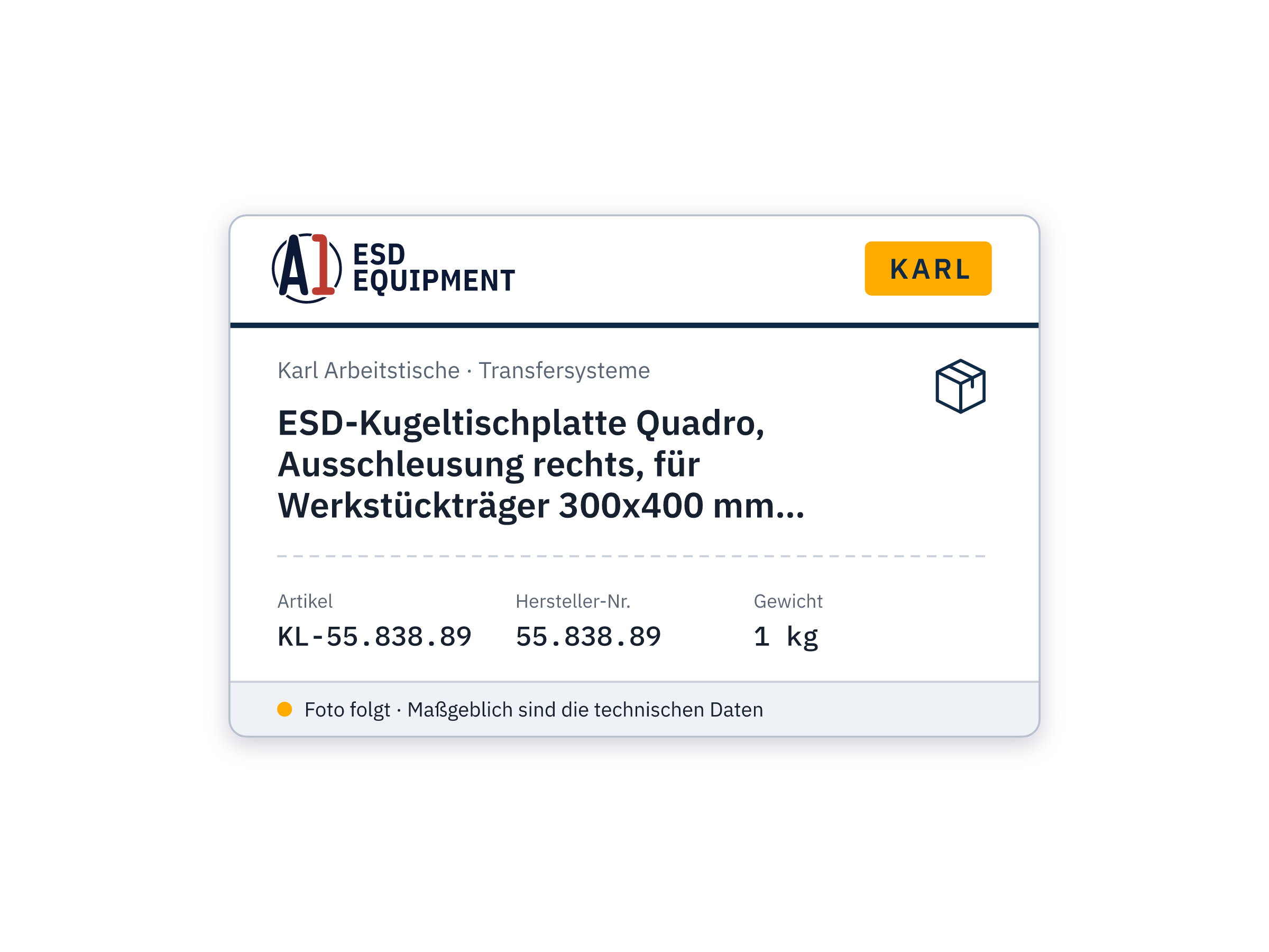 ESD-Kugeltischplatte Quadro, Ausschleusung rechts, für Werkstückträger 300x400 mm, Tischbreite 1650 mm - Karl 55.838.89