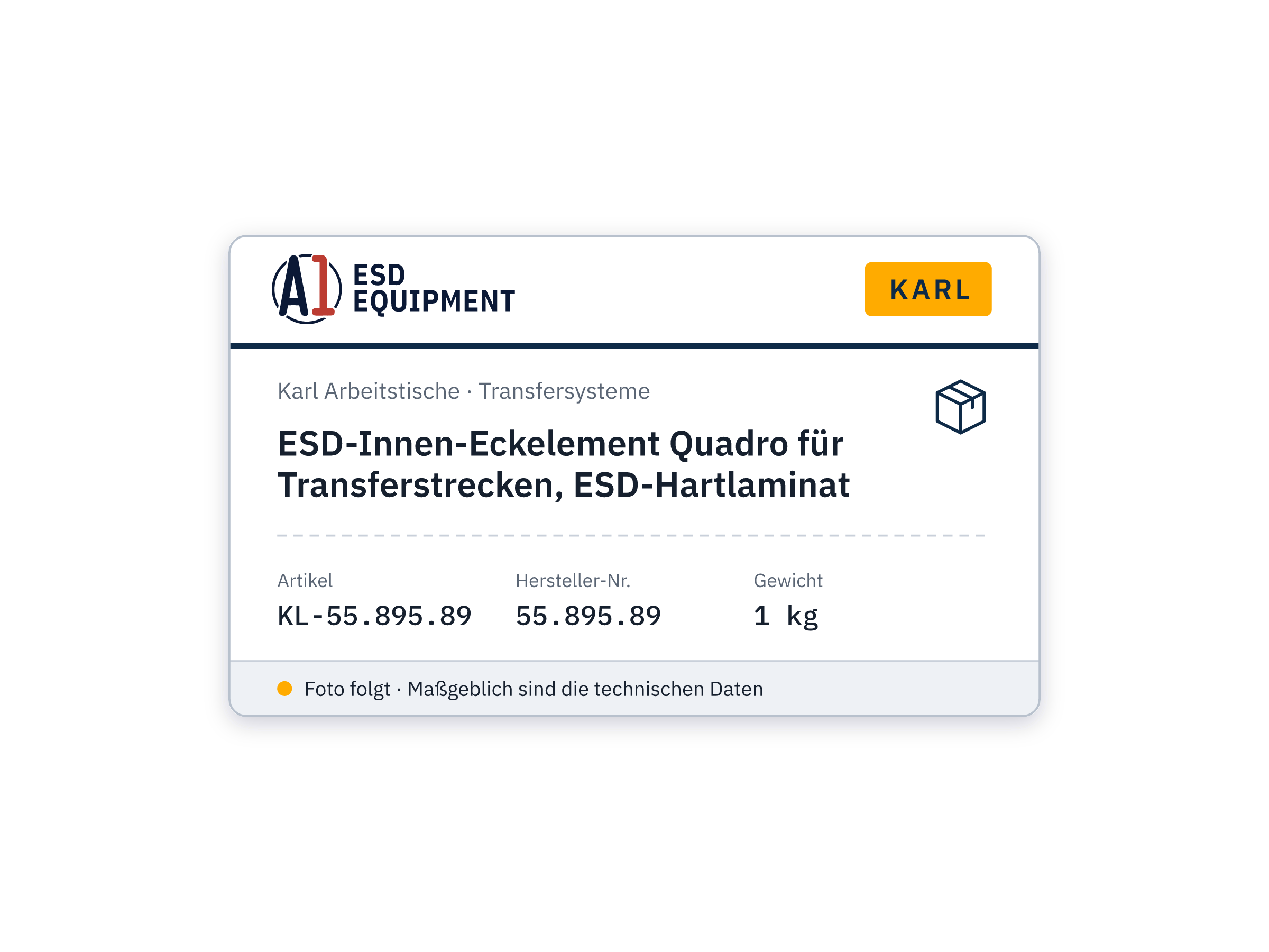 ESD-Innen-Eckelement Quadro für Transferstrecken, ESD-Hartlaminat - Karl 55.895.89