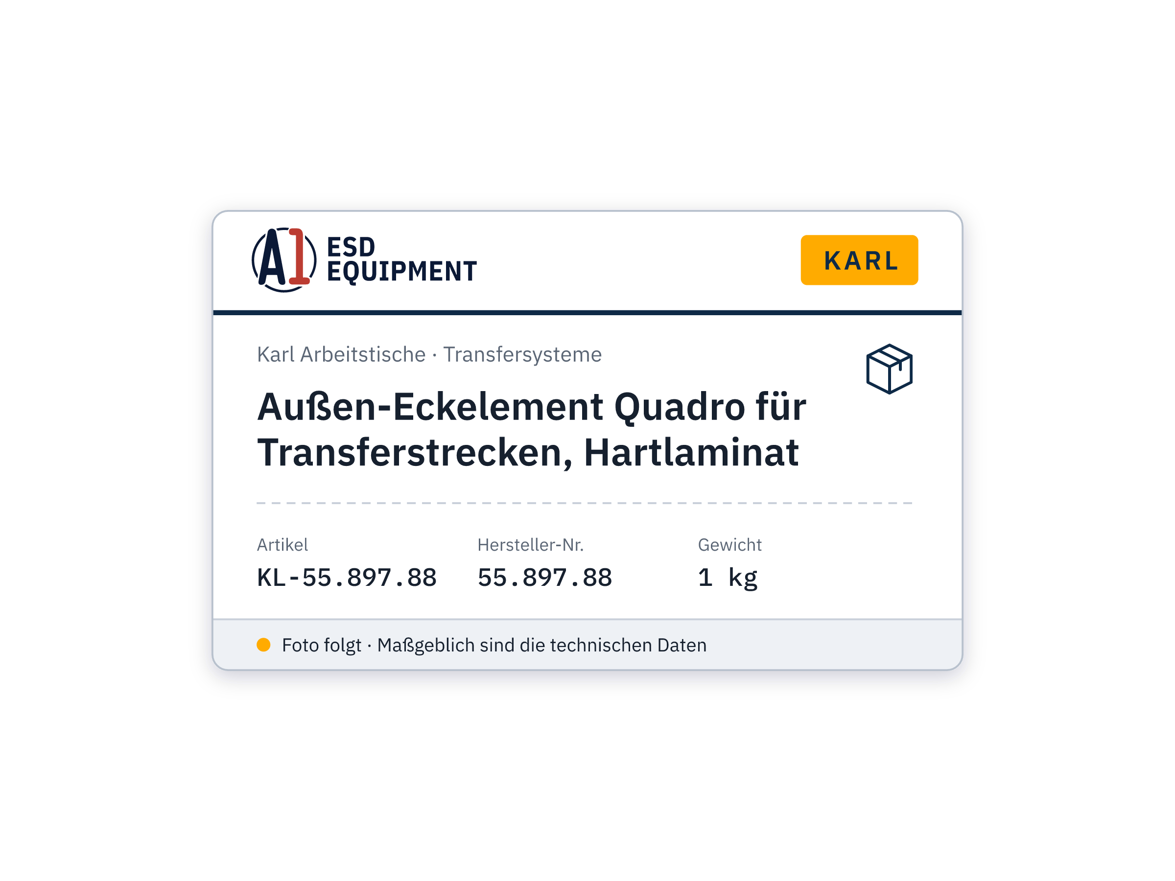 Außen-Eckelement Quadro für Transferstrecken, Hartlaminat - Karl 55.897.88