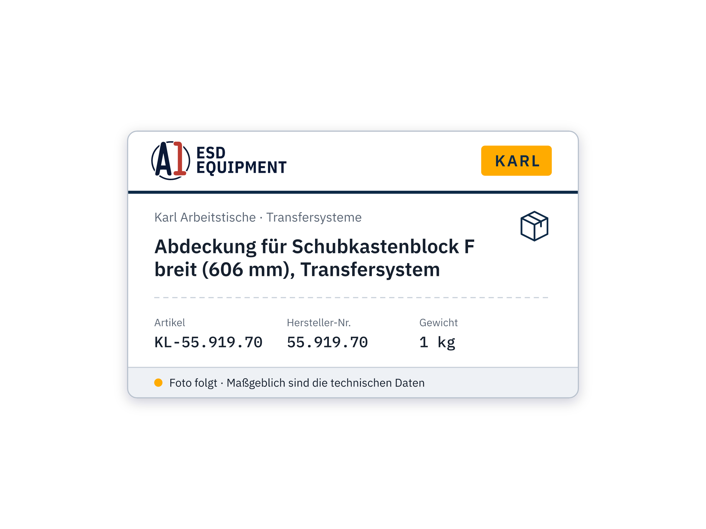 Abdeckung für Schubkastenblock F breit (606 mm), Transfersystem - Karl 55.919.70