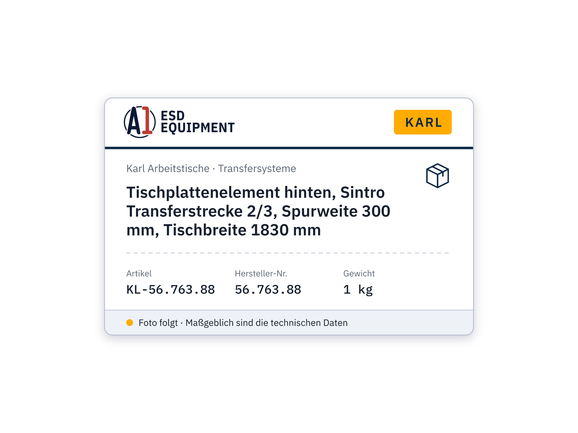 Tischplattenelement hinten, Sintro Transferstrecke 2/3, Spurweite 300 mm, Tischbreite 1830 mm - Karl 56.763.88