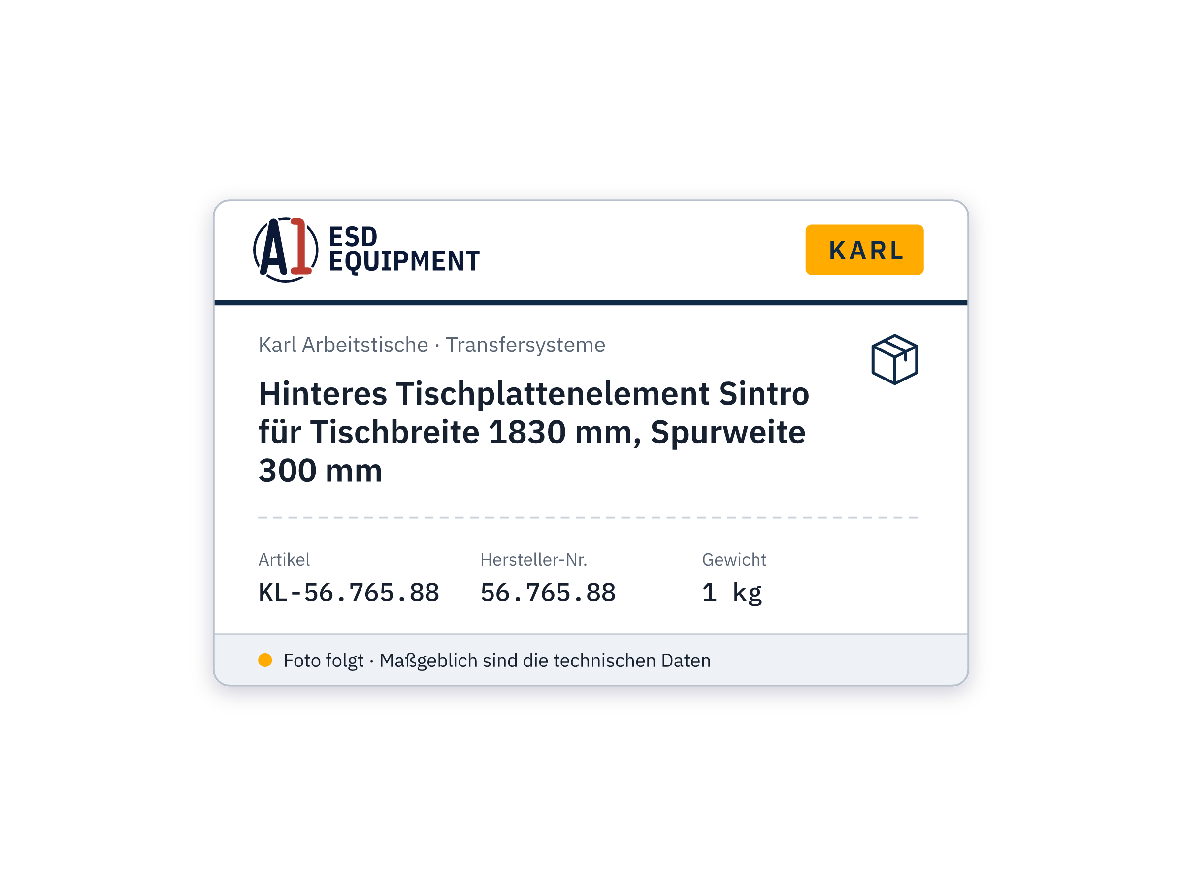 Hinteres Tischplattenelement Sintro für Tischbreite 1830 mm, Spurweite 300 mm - Karl 56.765.88
