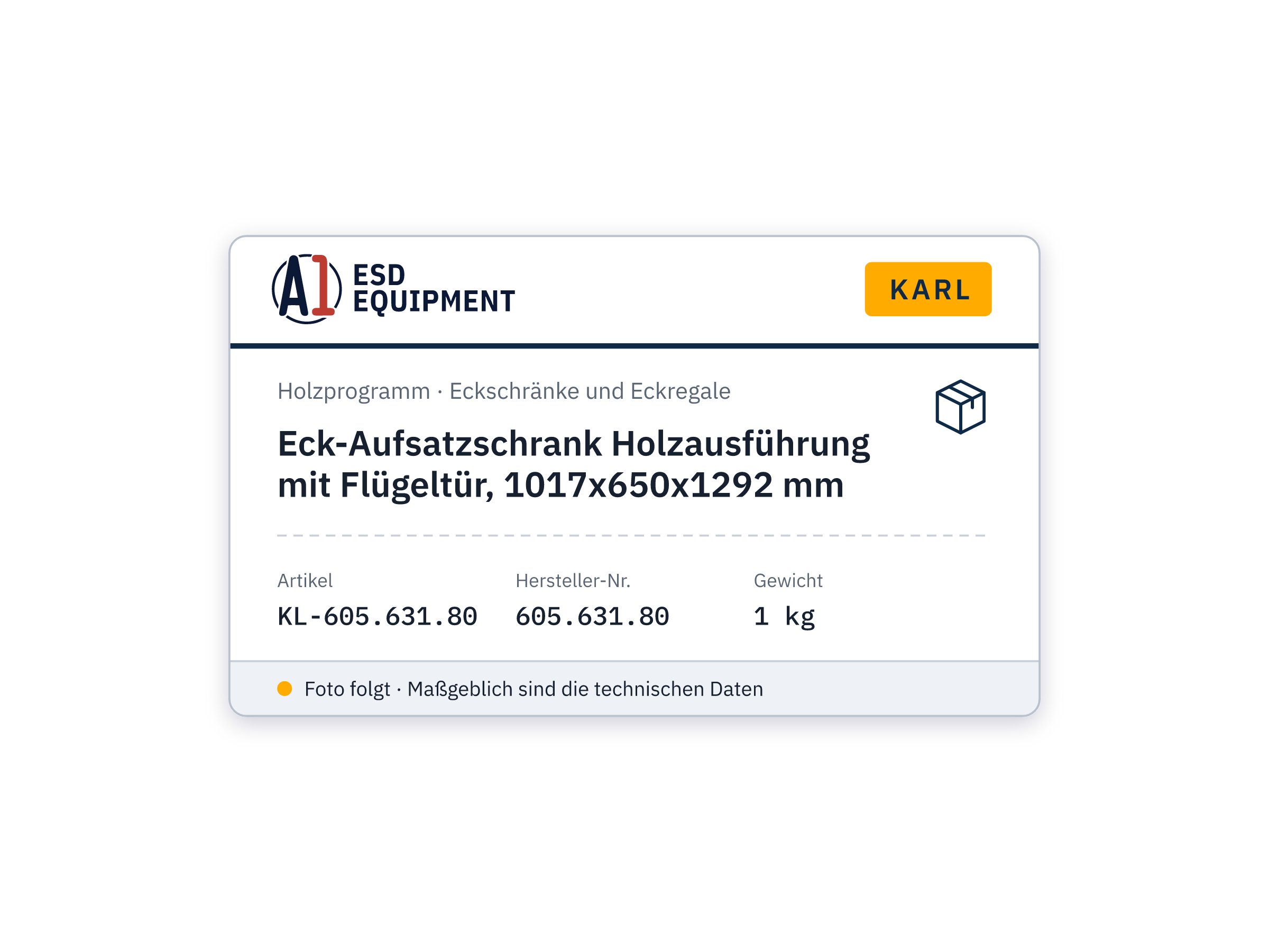 Eck-Aufsatzschrank Holzausführung mit Flügeltür, 1017x650x1292 mm - Karl 605.631.80