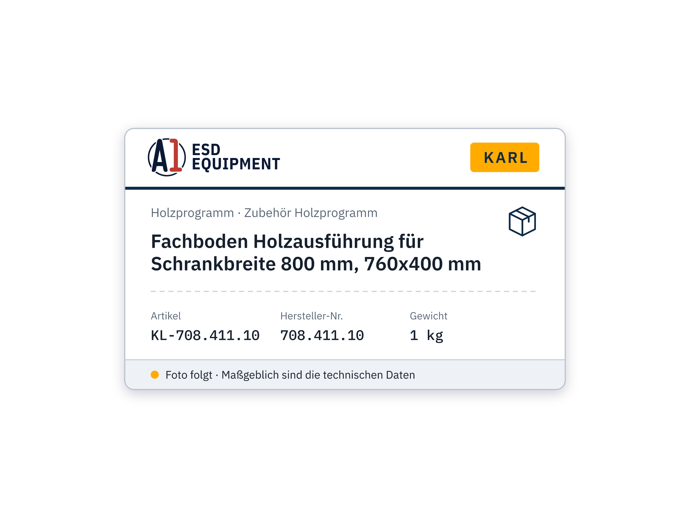 Fachboden Holzausführung für Schrankbreite 800 mm, 760x400 mm - Karl 708.411.10