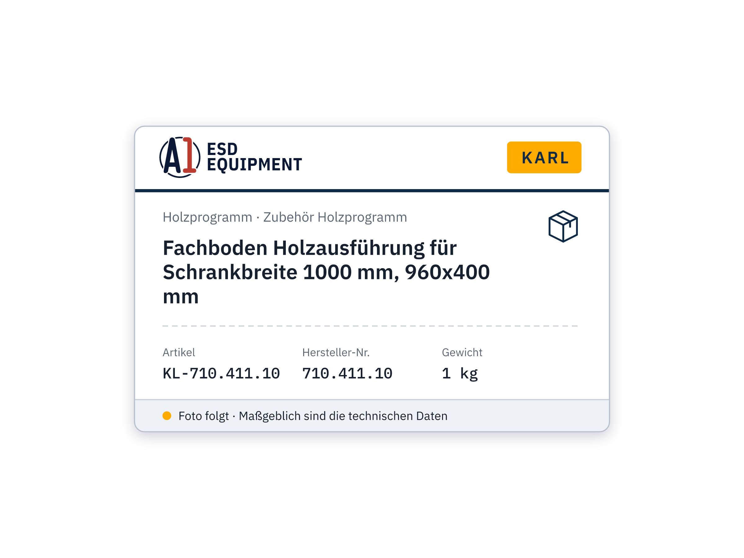 Fachboden Holzausführung für Schrankbreite 1000 mm, 960x400 mm - Karl 710.411.10