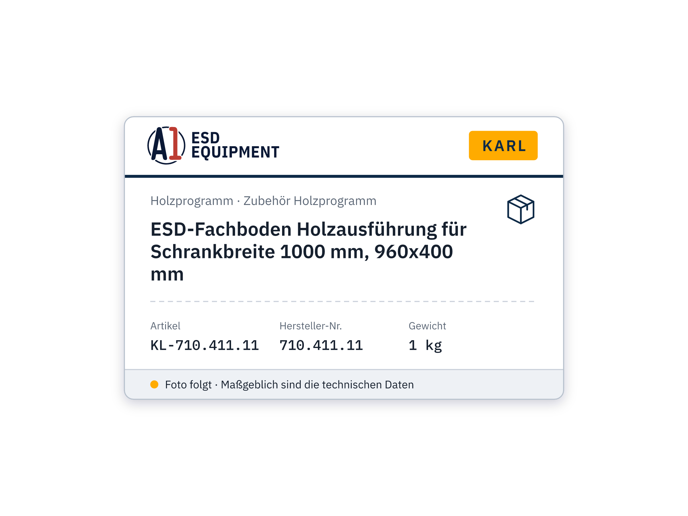 ESD-Fachboden Holzausführung für Schrankbreite 1000 mm, 960x400 mm - Karl 710.411.11