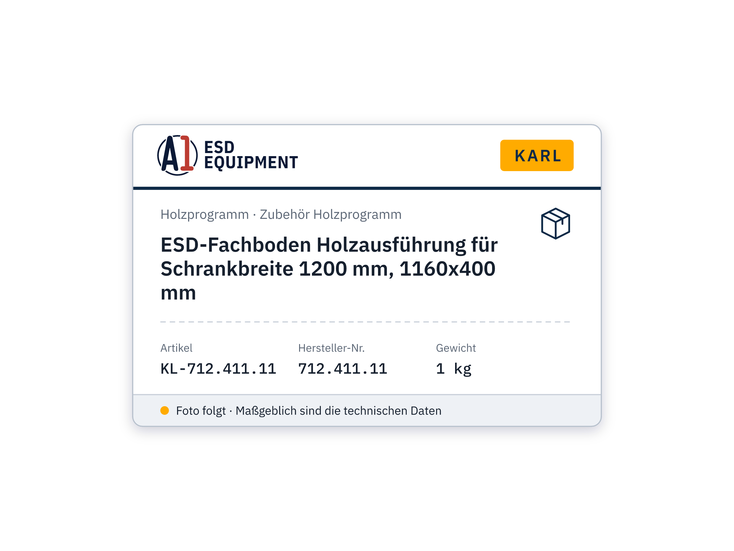 ESD-Fachboden Holzausführung für Schrankbreite 1200 mm, 1160x400 mm - Karl 712.411.11