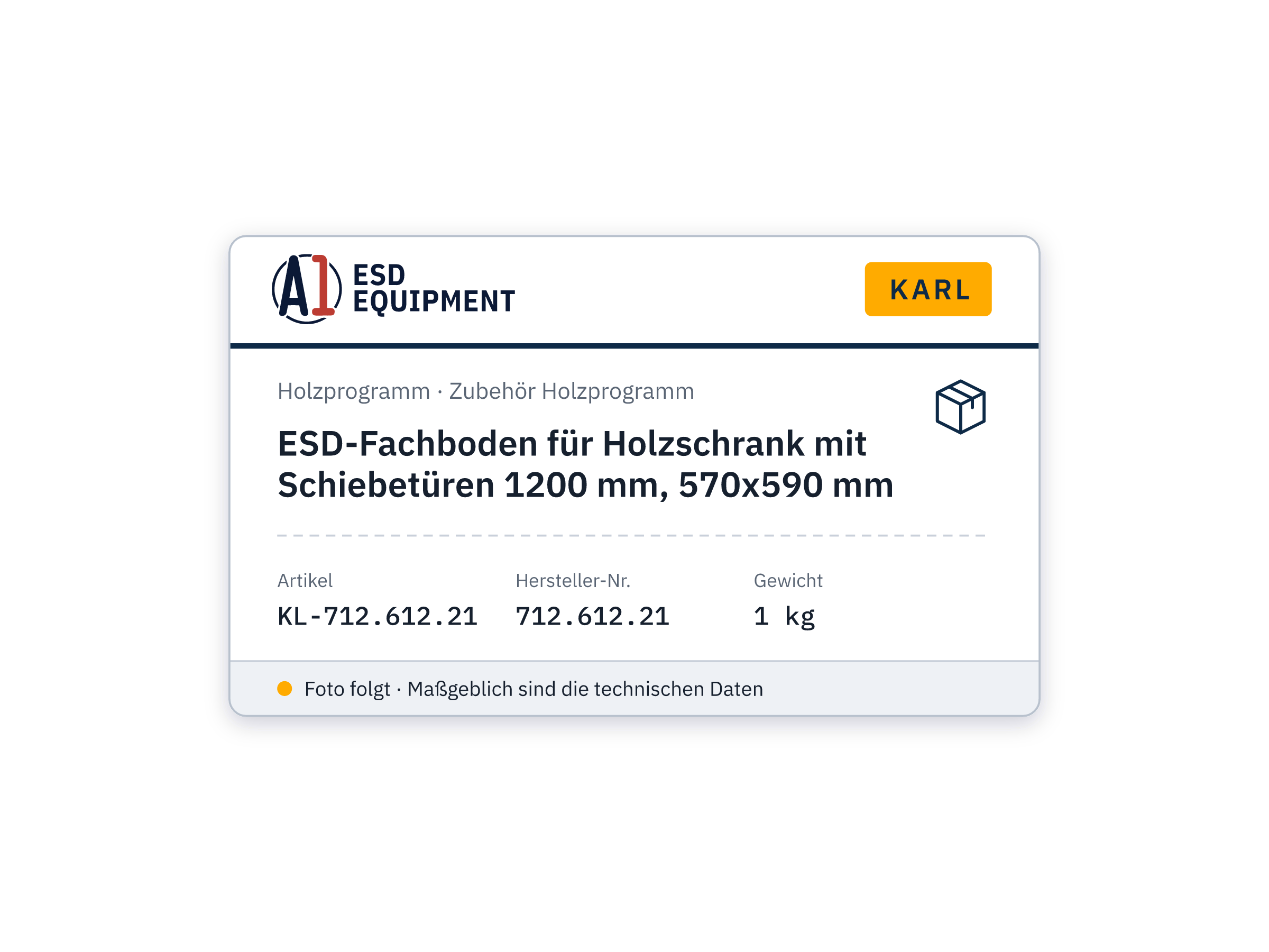 ESD-Fachboden für Holzschrank mit Schiebetüren 1200 mm, 570x590 mm - Karl 712.612.21
