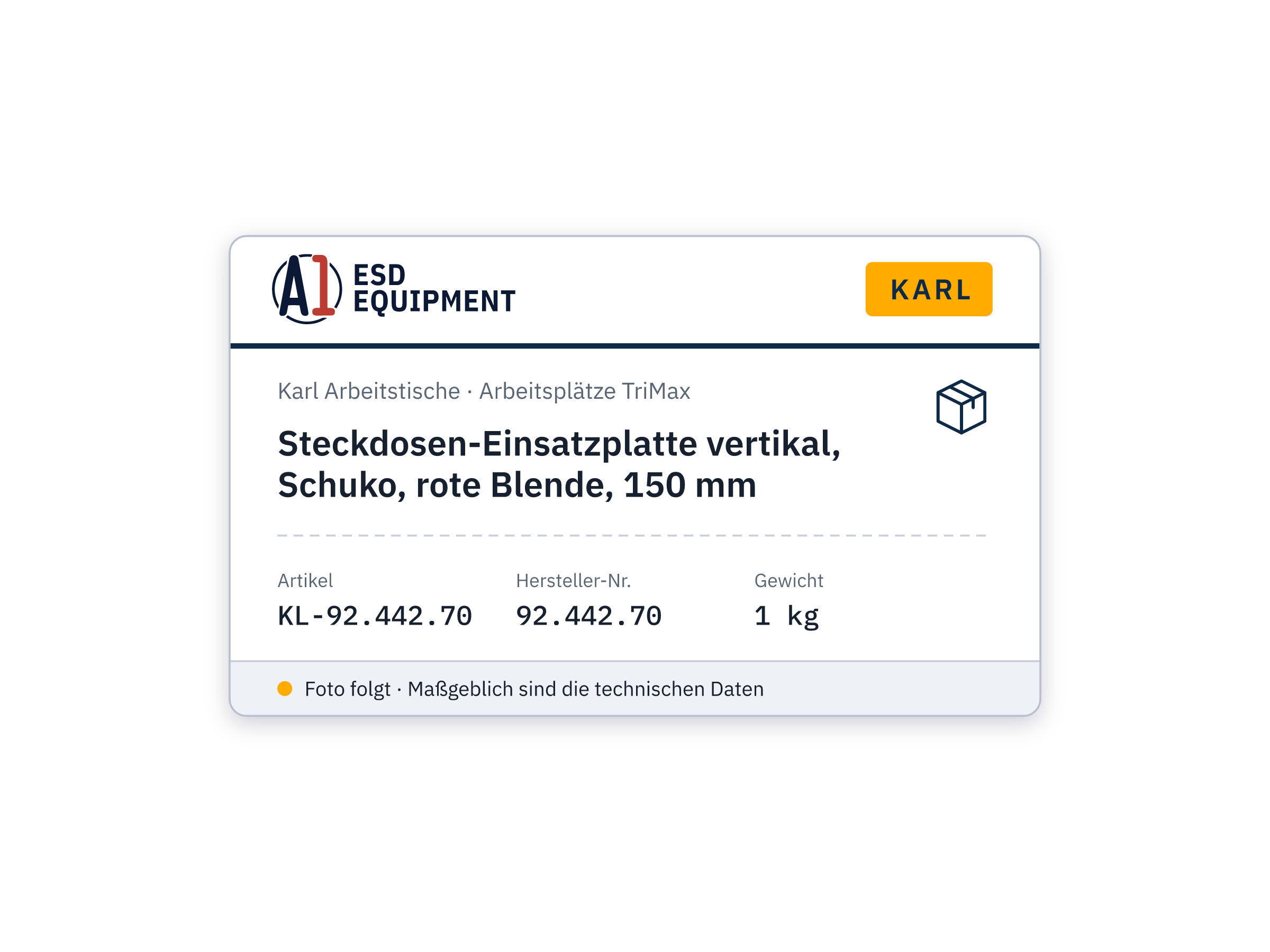 Steckdosen-Einsatzplatte vertikal, Schuko, rote Blende, 150 mm - Karl 92.442.70