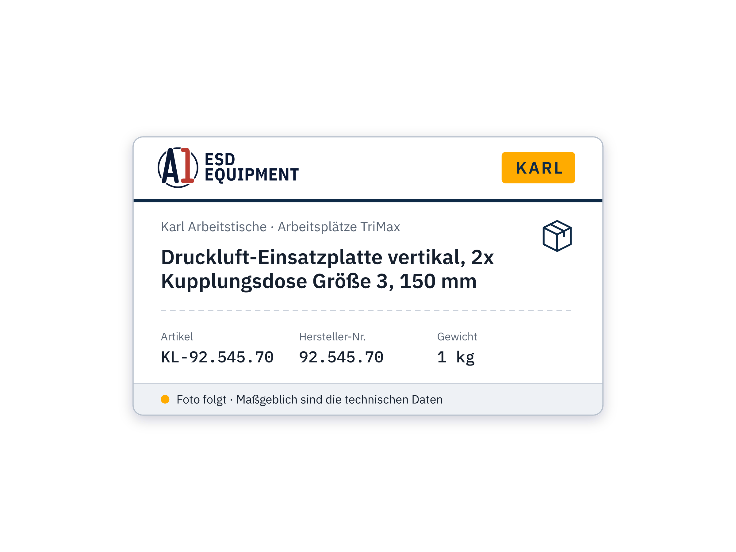 Druckluft-Einsatzplatte vertikal, 2x Kupplungsdose Größe 3, 150 mm - Karl 92.545.70