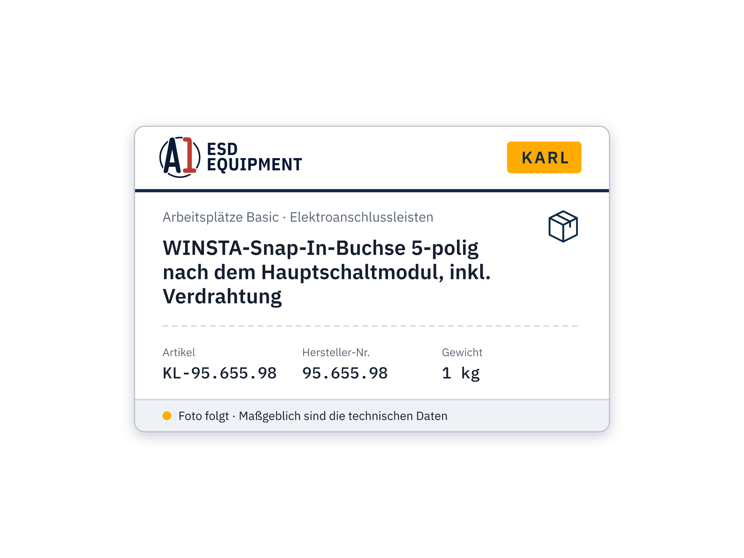 WINSTA-Snap-In-Buchse 5-polig nach dem Hauptschaltmodul, inkl. Verdrahtung - Karl 95.655.98