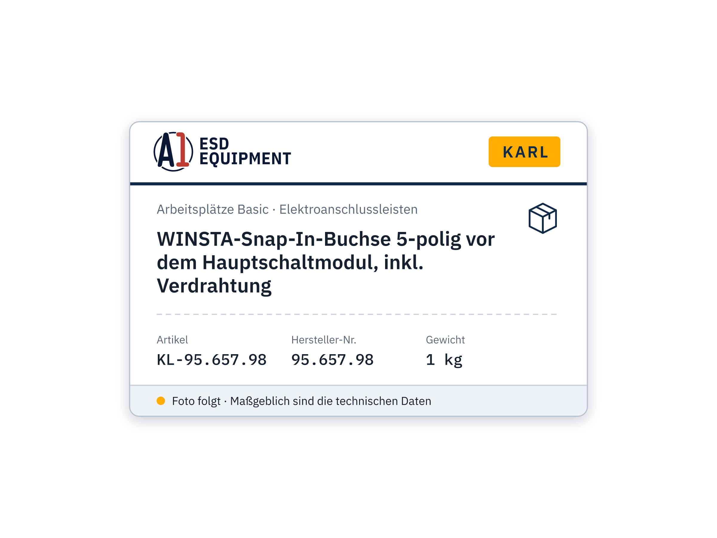 WINSTA-Snap-In-Buchse 5-polig vor dem Hauptschaltmodul, inkl. Verdrahtung - Karl 95.657.98