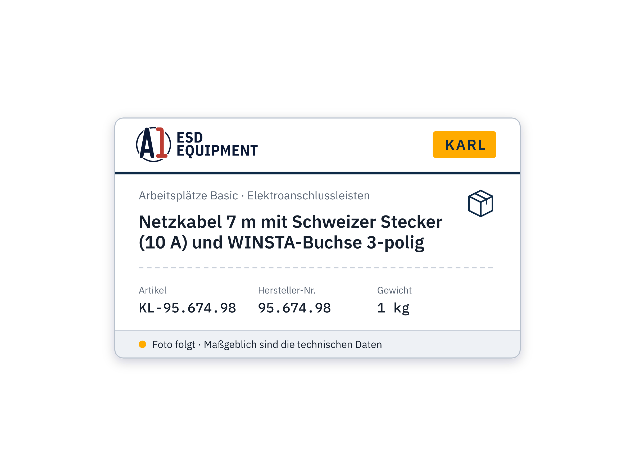 Netzkabel 7 m mit Schweizer Stecker (10 A) und WINSTA-Buchse 3-polig - Karl 95.674.98