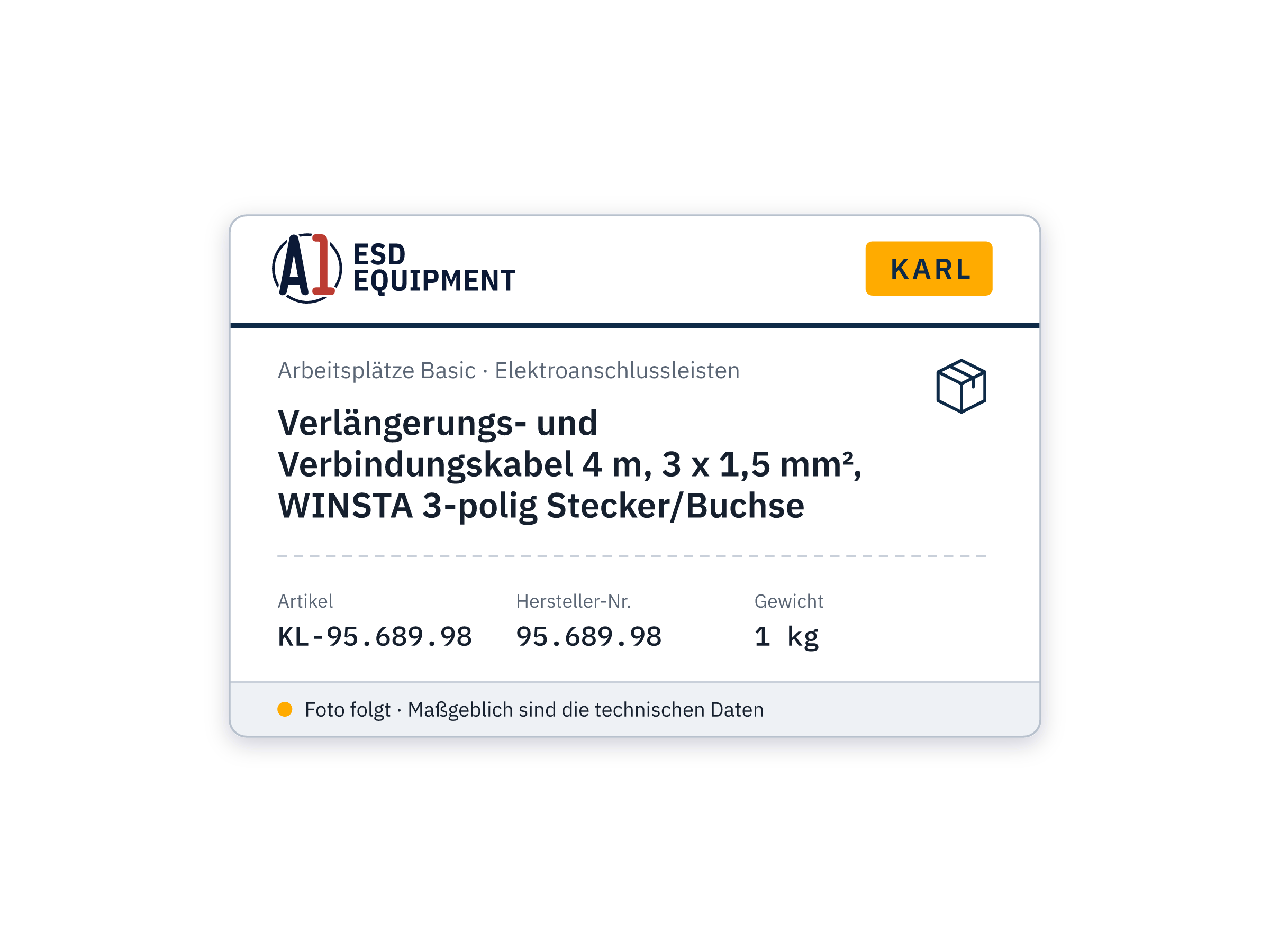 Verlängerungs- und Verbindungskabel 4 m, 3 x 1,5 mm², WINSTA 3-polig Stecker/Buchse - Karl 95.689.98