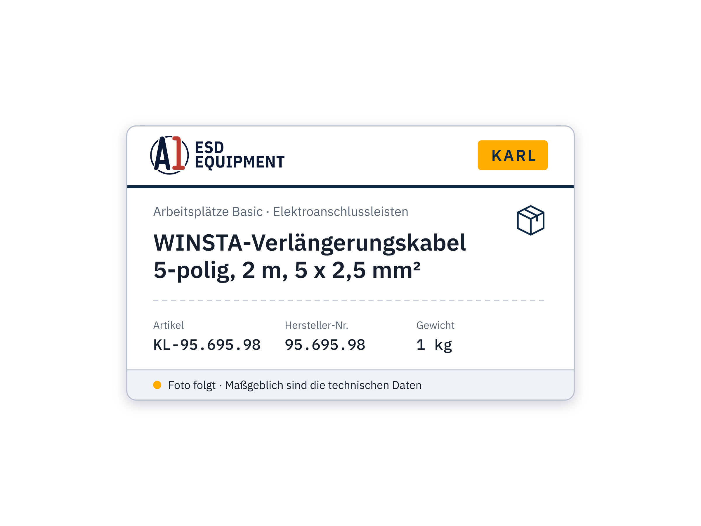 WINSTA-Verlängerungskabel 5-polig, 2 m, 5 x 2,5 mm² - Karl 95.695.98