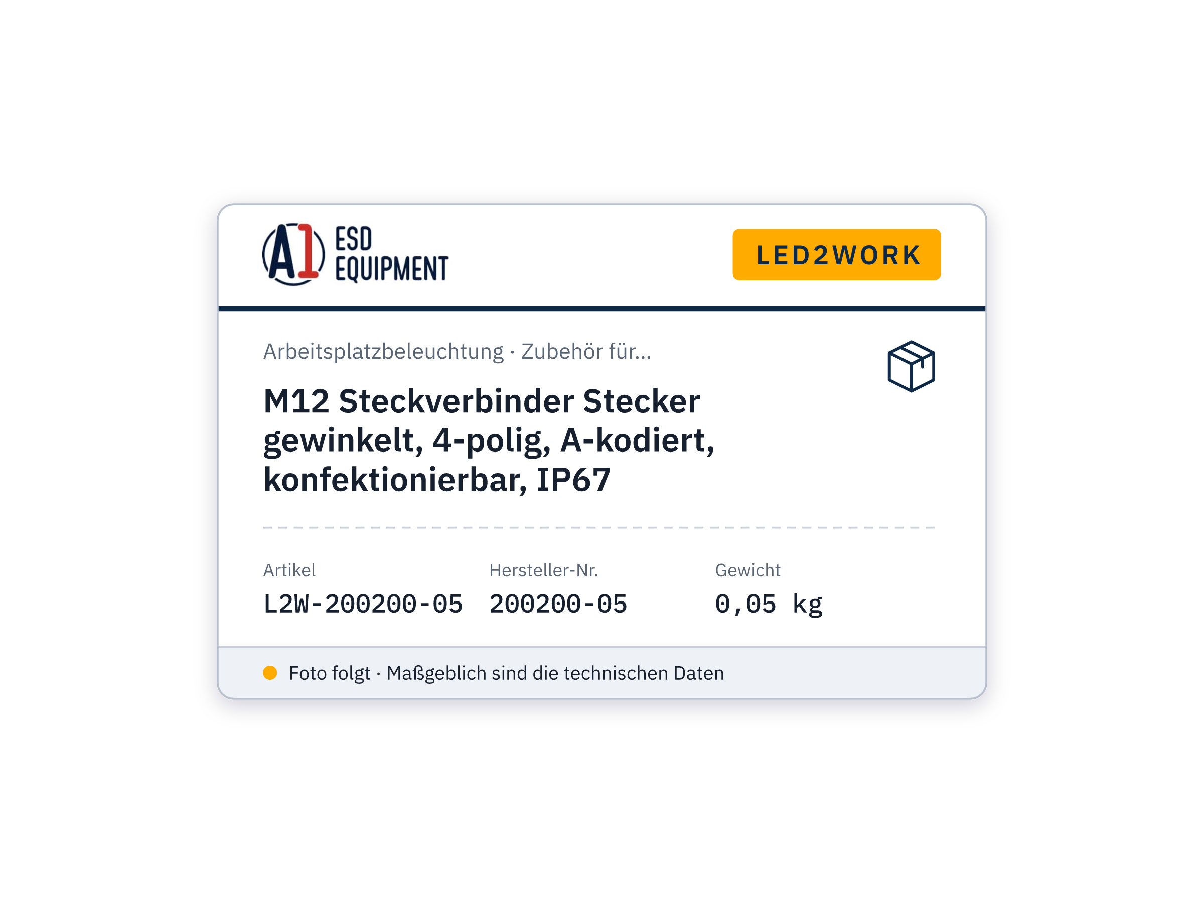 M12 Steckverbinder Stecker gewinkelt, 4-polig, A-kodiert, konfektionierbar, IP67 - LED2WORK 200200-05