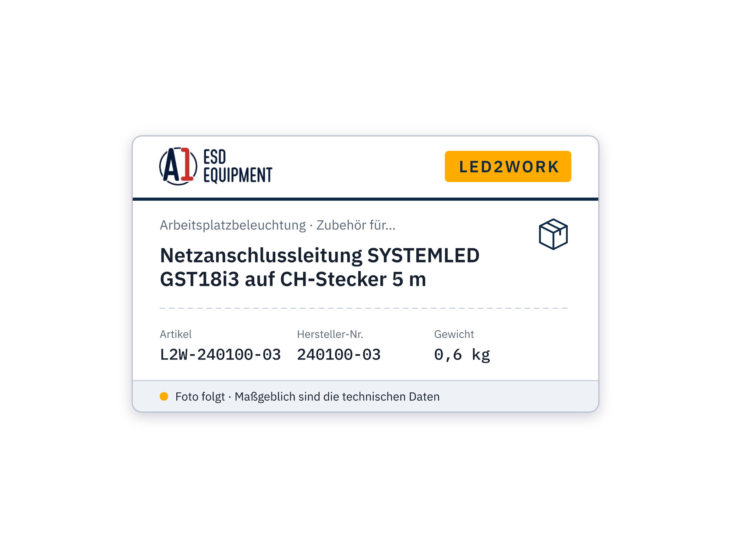 SYSTEMLED Mains Lead GST18i3 to Swiss Plug 5 m - LED2WORK 240100-03
