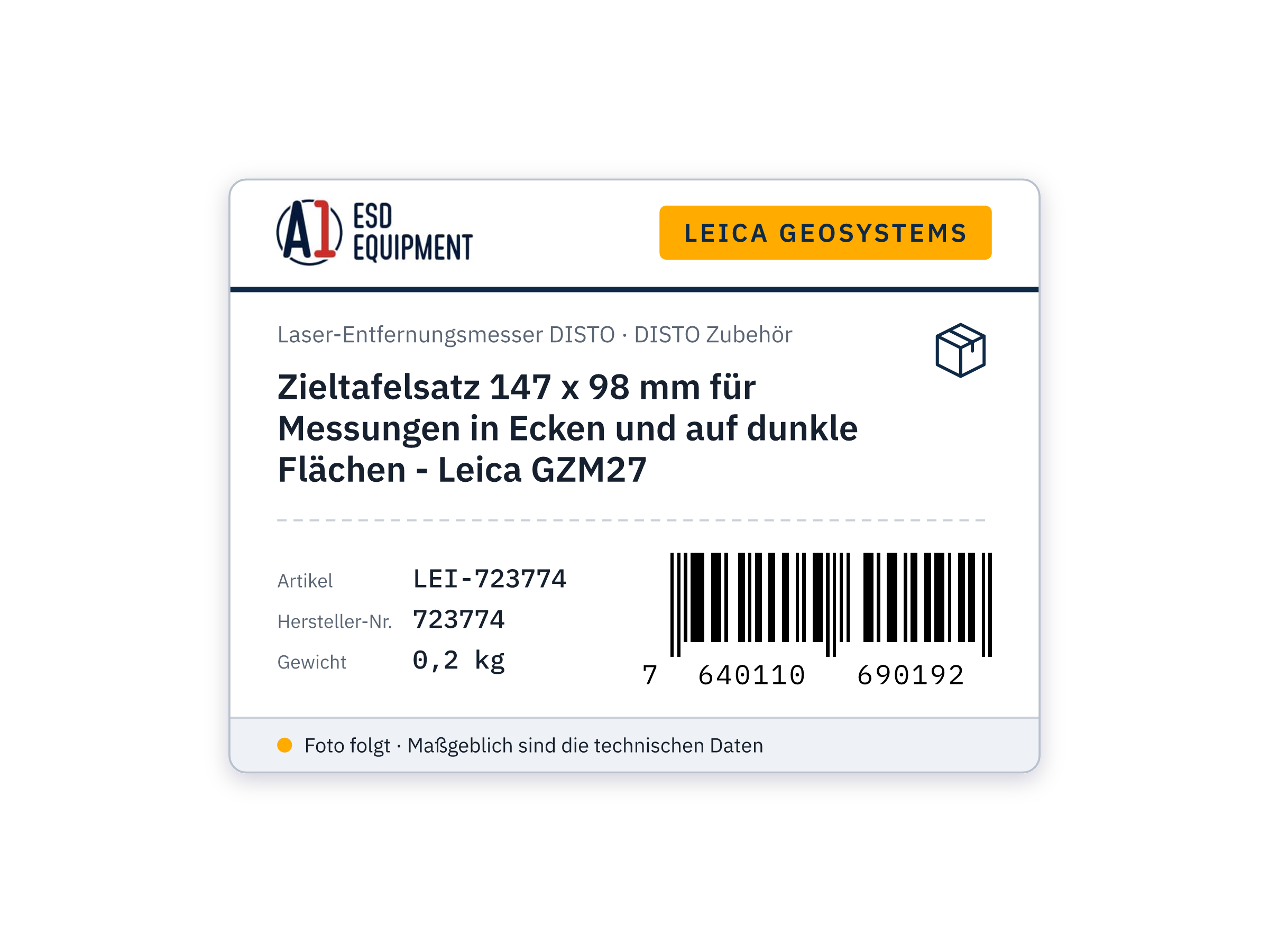 Zieltafelsatz 147 x 98 mm für Messungen in Ecken und auf dunkle Flächen - Leica GZM27
