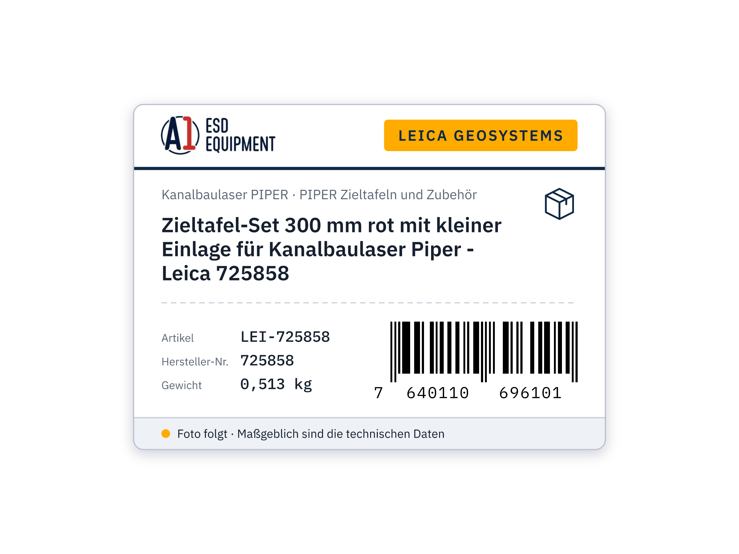 Zieltafel-Set 300 mm rot mit kleiner Einlage für Kanalbaulaser Piper - Leica 725858