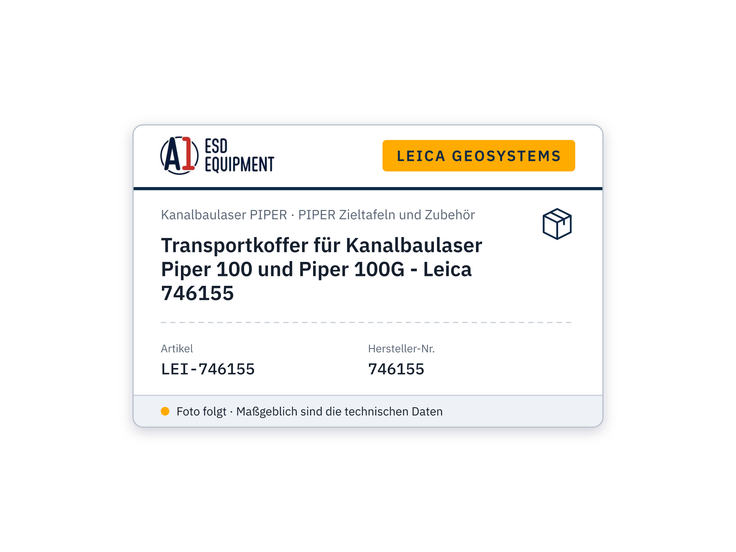 Transportkoffer für Kanalbaulaser Piper 100 und Piper 100G - Leica 746155