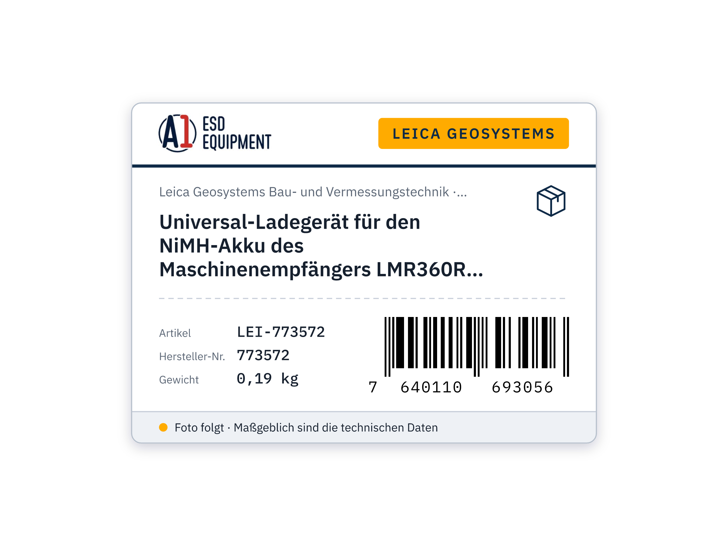 Universal-Ladegerät für den NiMH-Akku des Maschinenempfängers LMR360R - Leica 773572