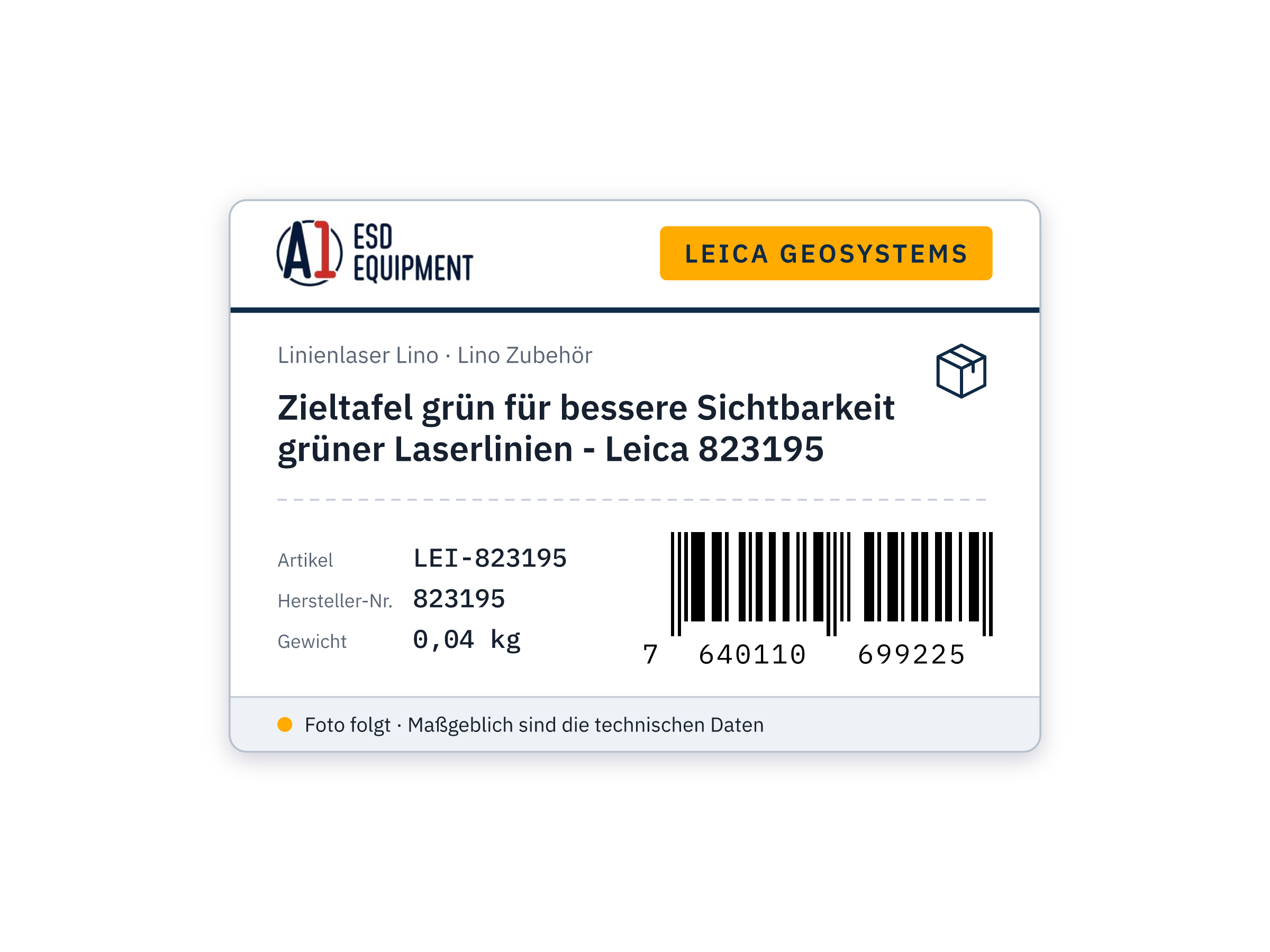 Green Target Plate for Better Visibility of Green Laser Lines - Leica 823195
