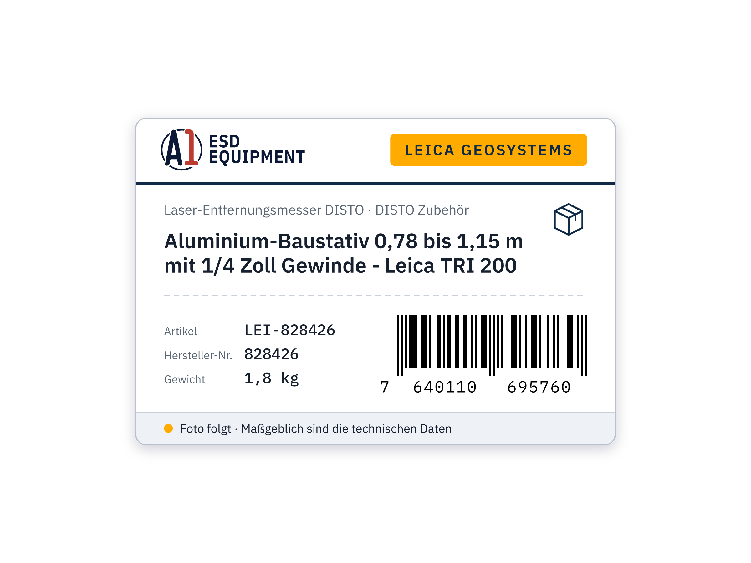Aluminium-Baustativ 0,78 bis 1,15 m mit 1/4 Zoll Gewinde - Leica TRI 200