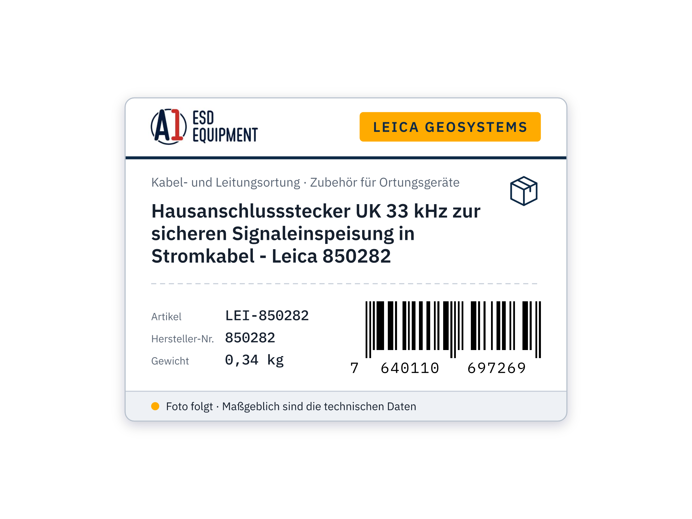 Hausanschlussstecker UK 33 kHz zur sicheren Signaleinspeisung in Stromkabel - Leica 850282