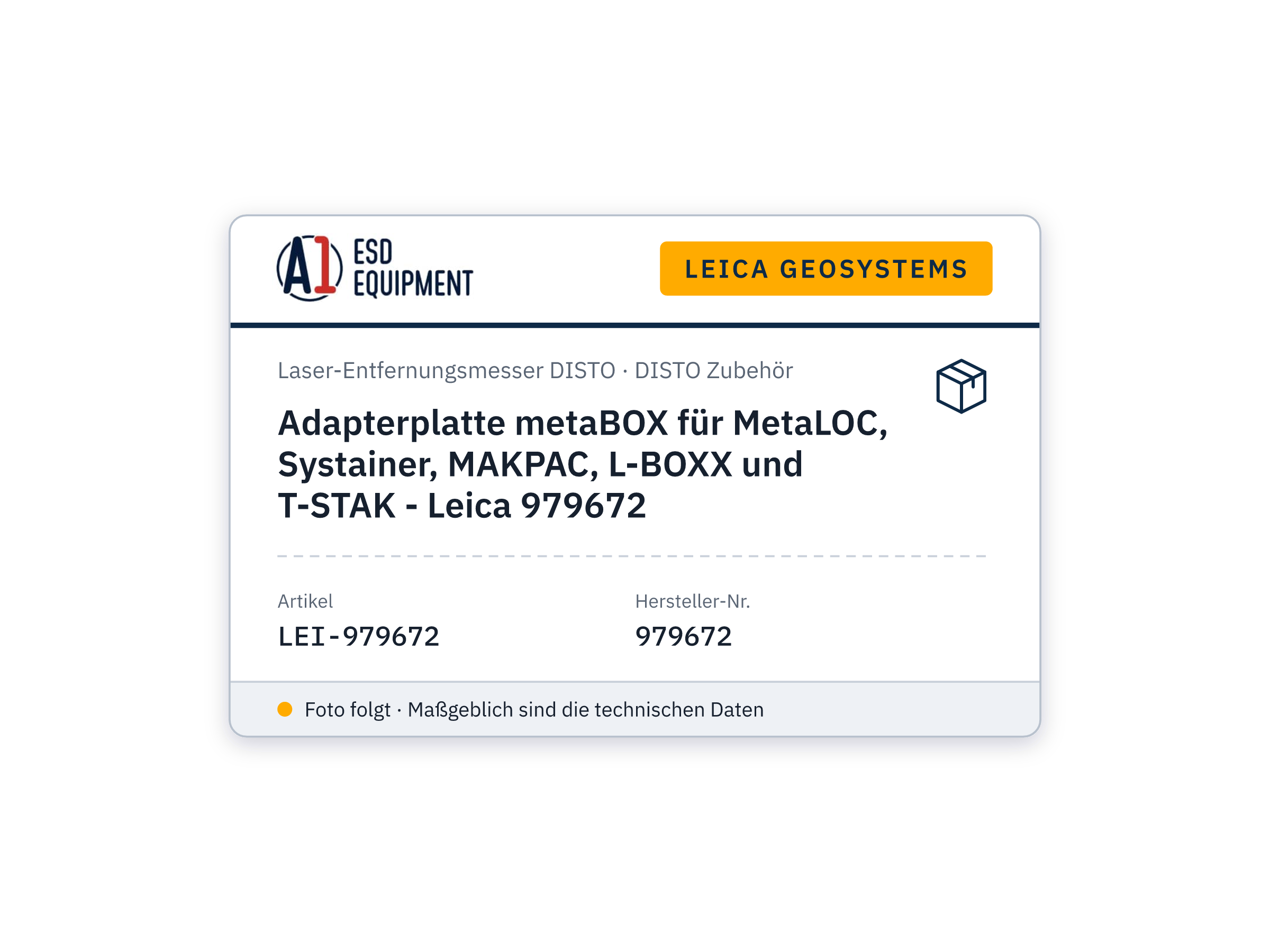 Adapterplatte metaBOX für MetaLOC, Systainer, MAKPAC, L-BOXX und T-STAK - Leica 979672