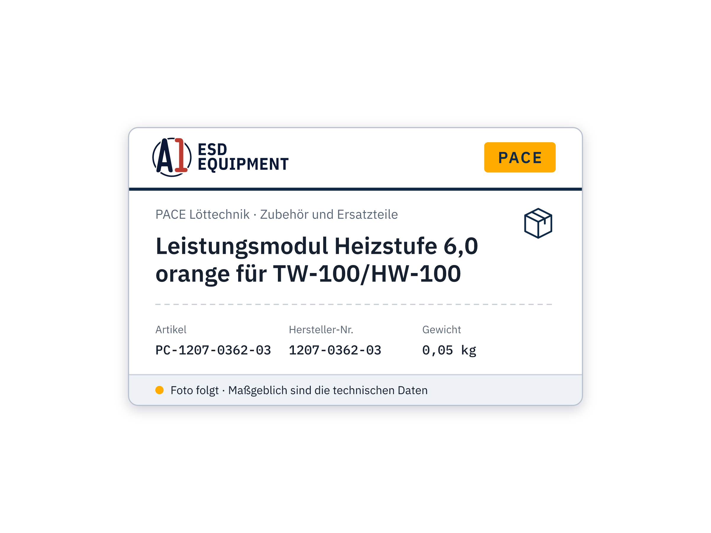 Leistungsmodul Heizstufe 6,0 orange für TW-100/HW-100 - PACE 1207-0362-03
