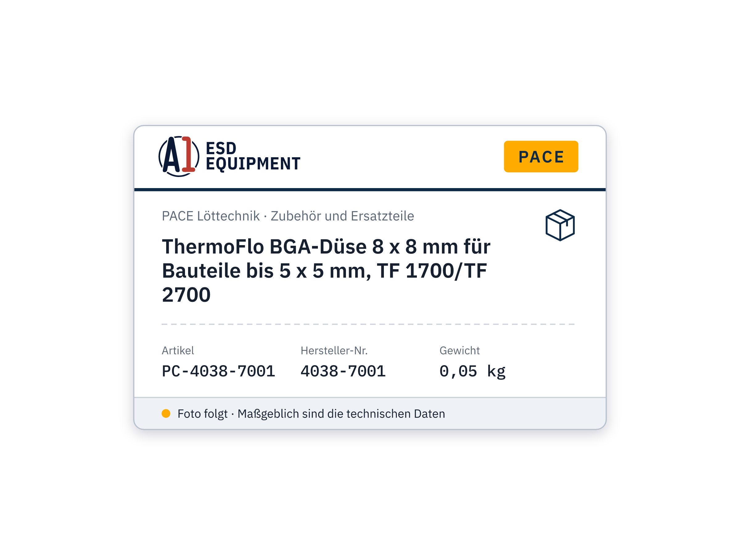 Buse BGA ThermoFlo 8 x 8 mm pour composants jusqu'à 5 x 5 mm, TF 1700/TF 2700 - PACE 4038-7001
