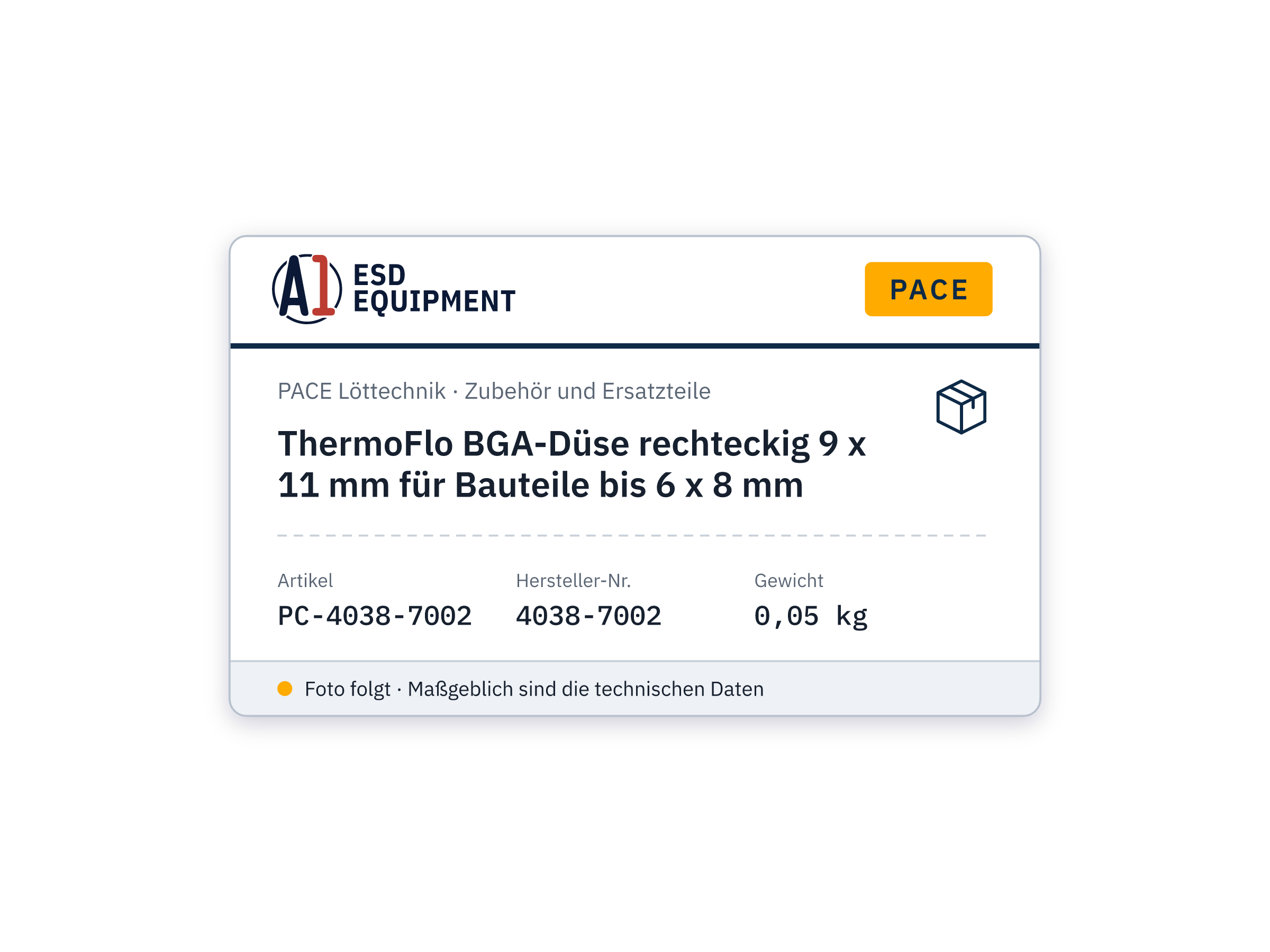 ThermoFlo BGA Nozzle Rectangular 9 x 11 mm for Components up to 6 x 8 mm - PACE 4038-7002