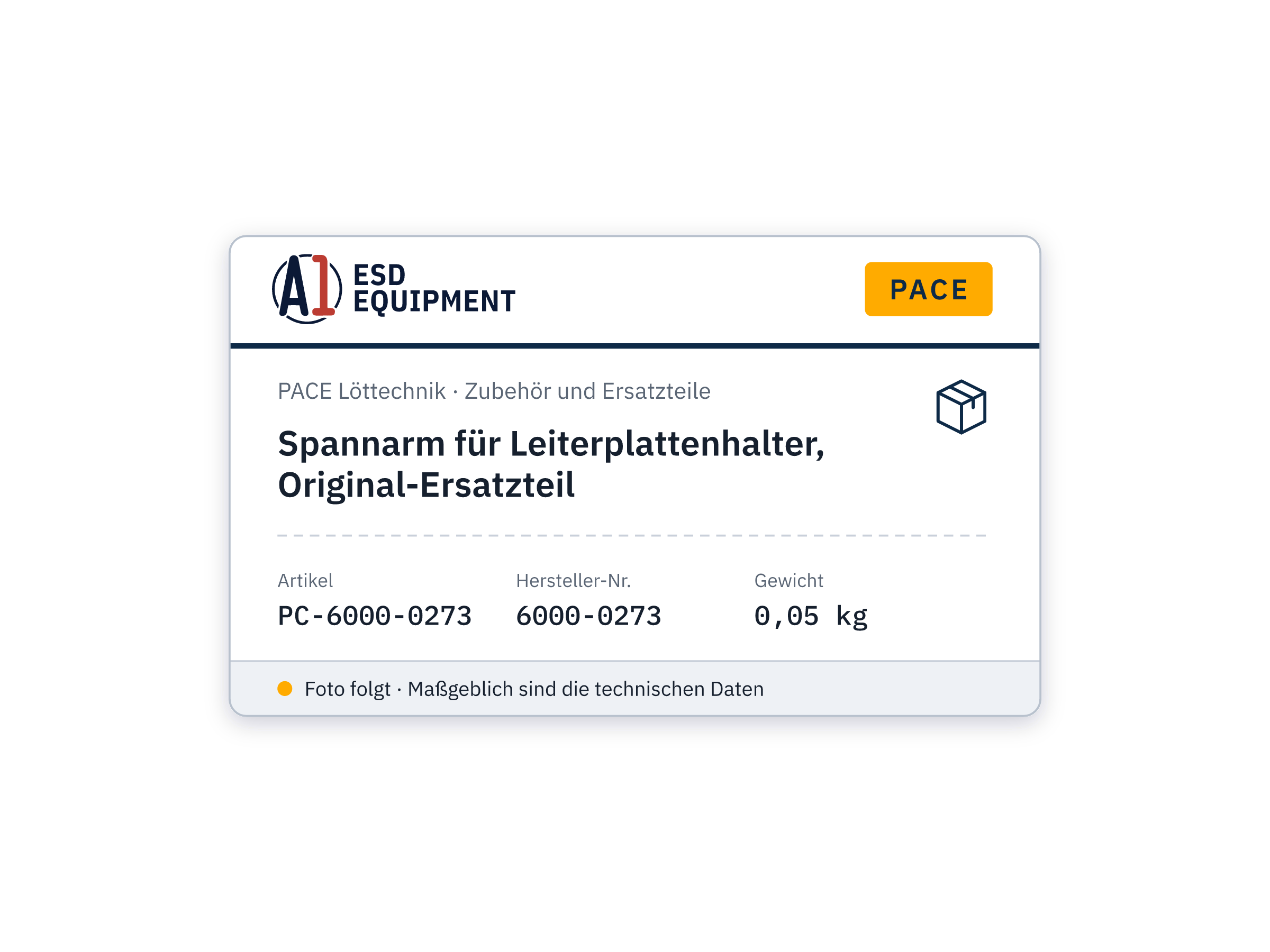 Spannarm für Leiterplattenhalter, Original-Ersatzteil - PACE 6000-0273